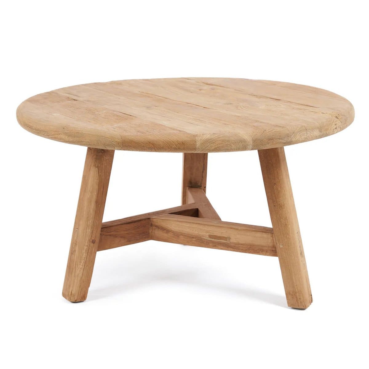 Table basse ronde en teck recyclé – Finition brute artisanale, L