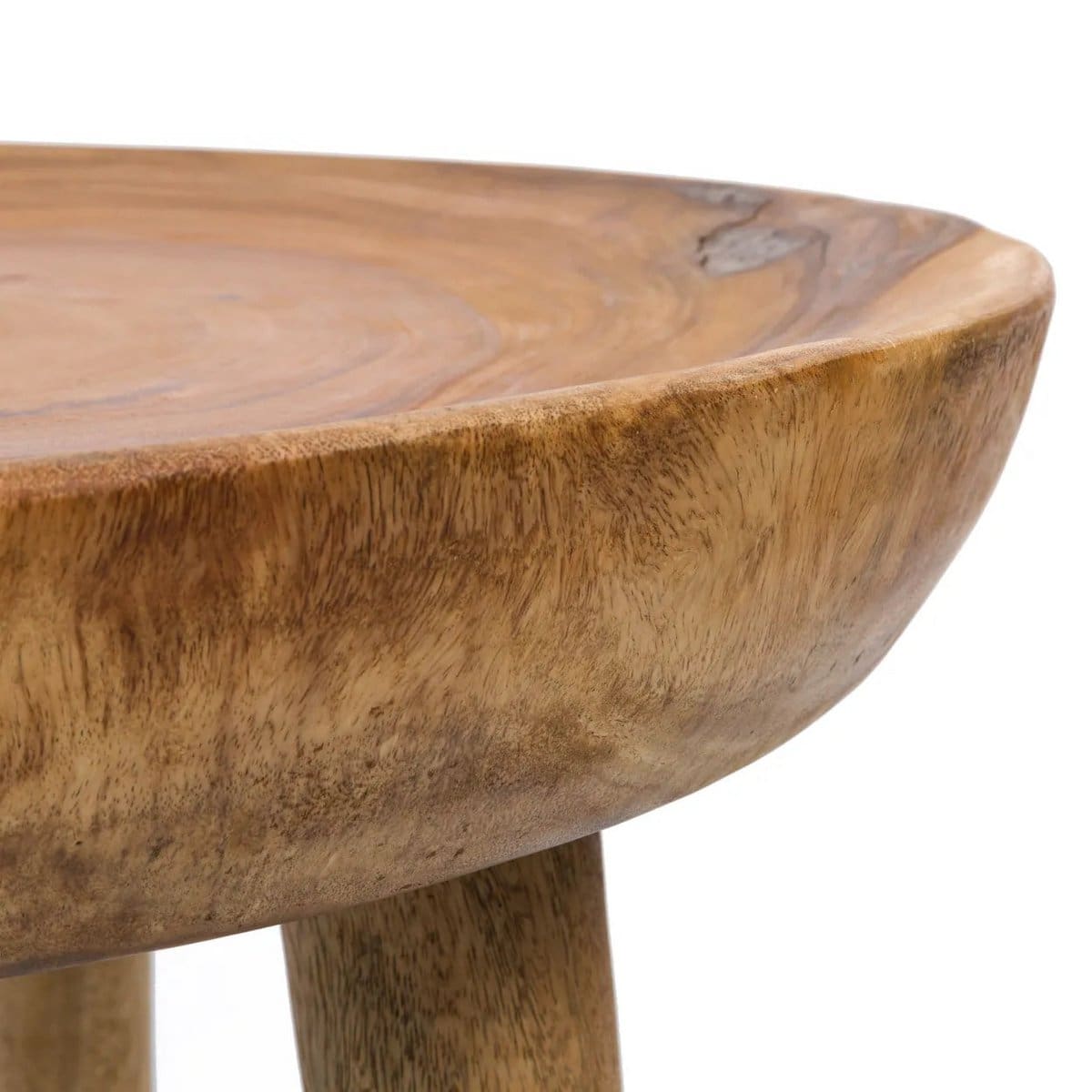 Table basse en bois massif – Design organique en munggur Ø70 cm (pièce neuve)