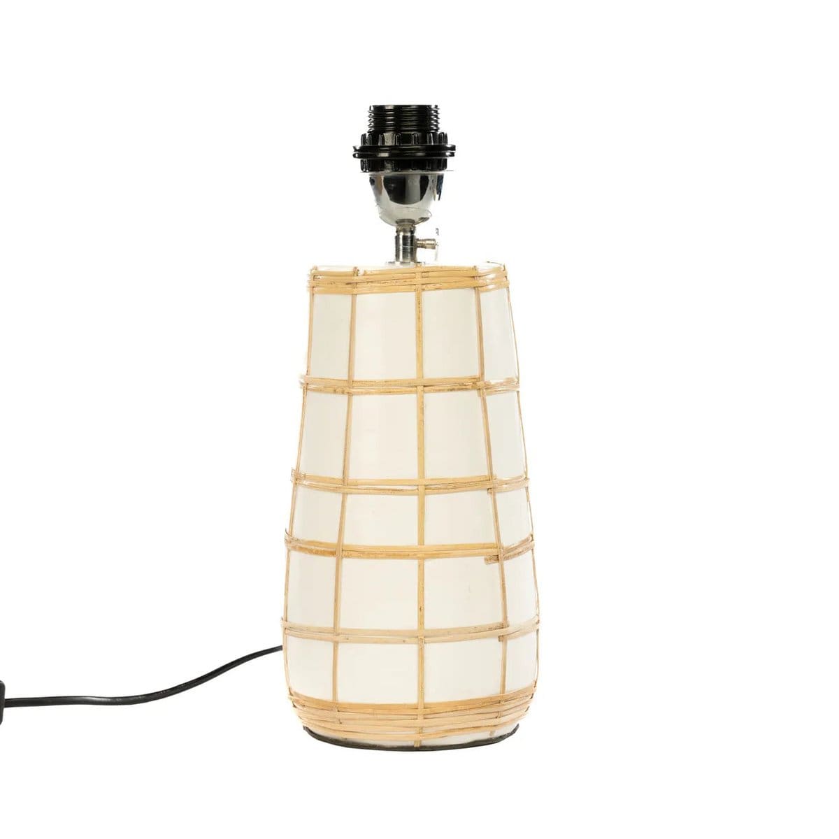 Lampe artisanale Molokai – Pièce en faïence blanche et abat-jour en fibres naturelles (neuf)