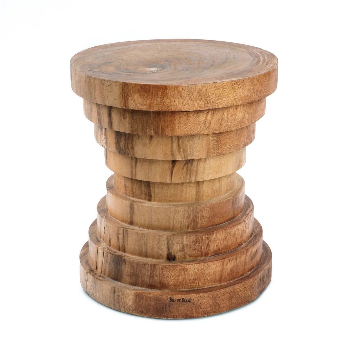 Tabouret Mazu en bois de suar – Design sculptural à anneaux (pièce neuve)