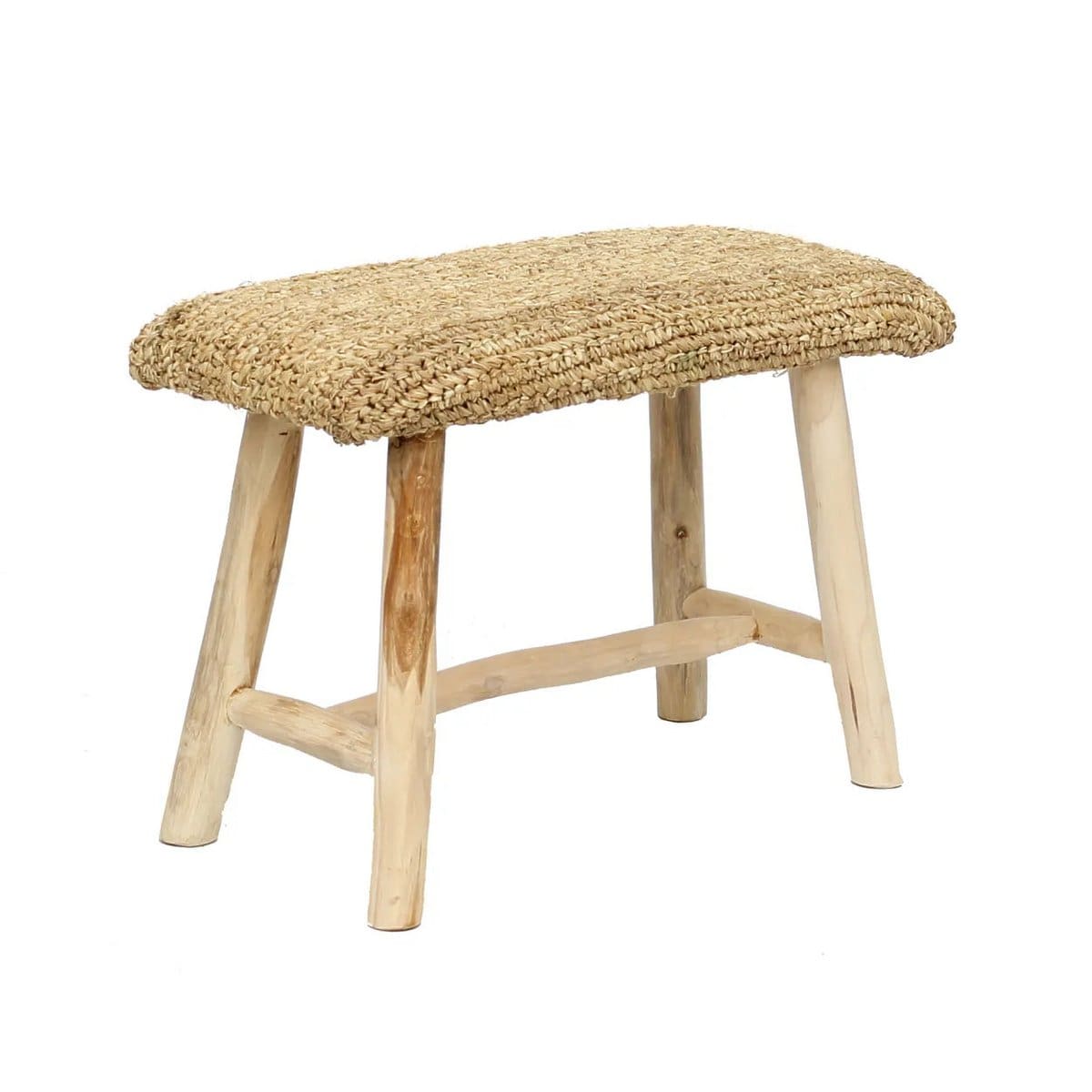 Banc en raphia et bois de teck – Fabrication artisanale sur commande (pièce neuve)