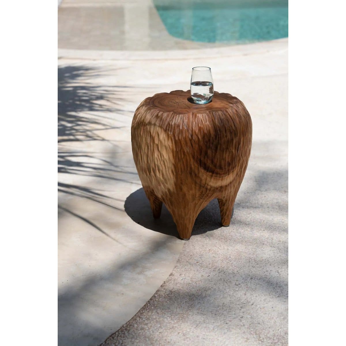 Tabouret en bois Maldives – Sculpté en suar massif (pièce neuve)