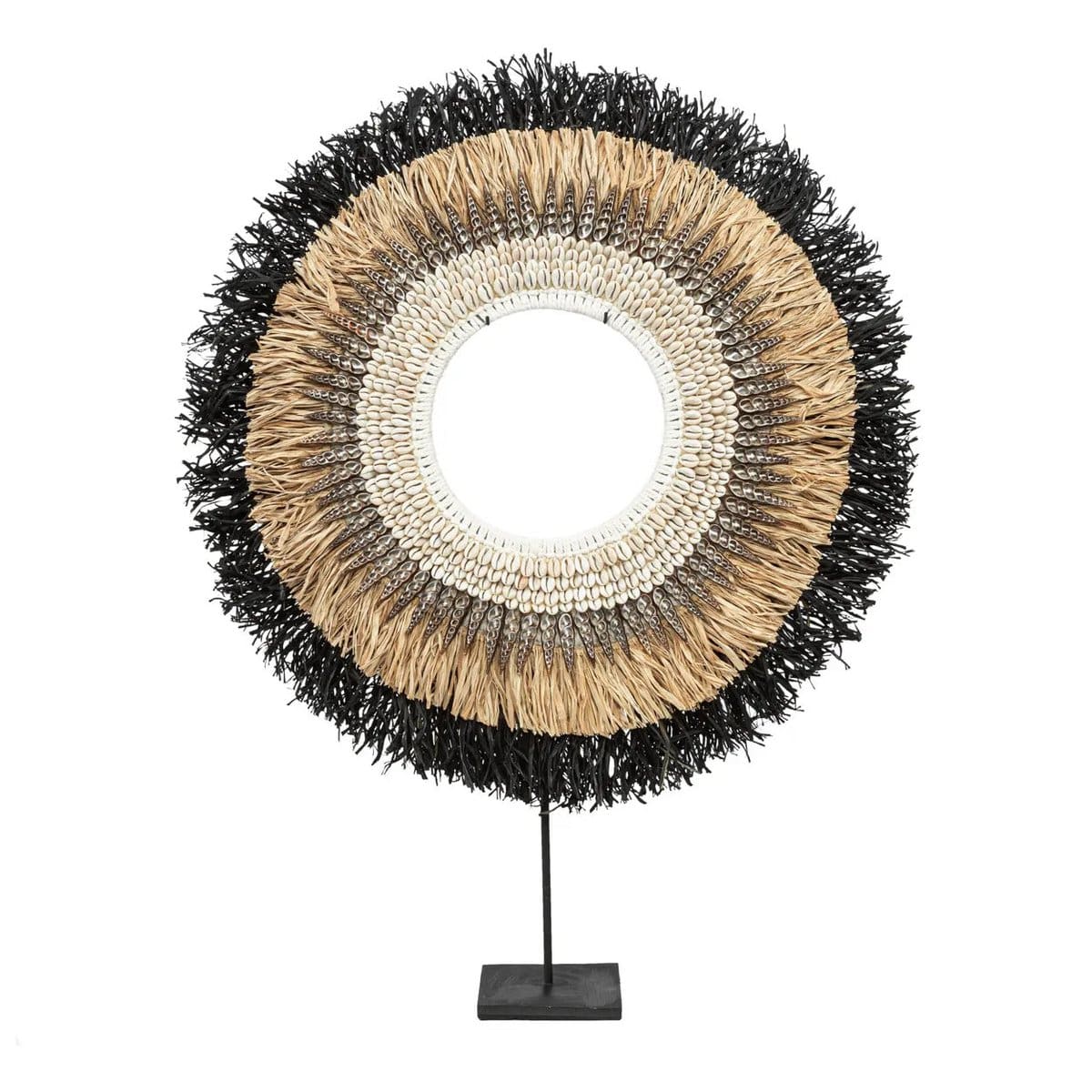 Totem Bohème – Présentoir sculptural en fibres naturelles et nacre – L