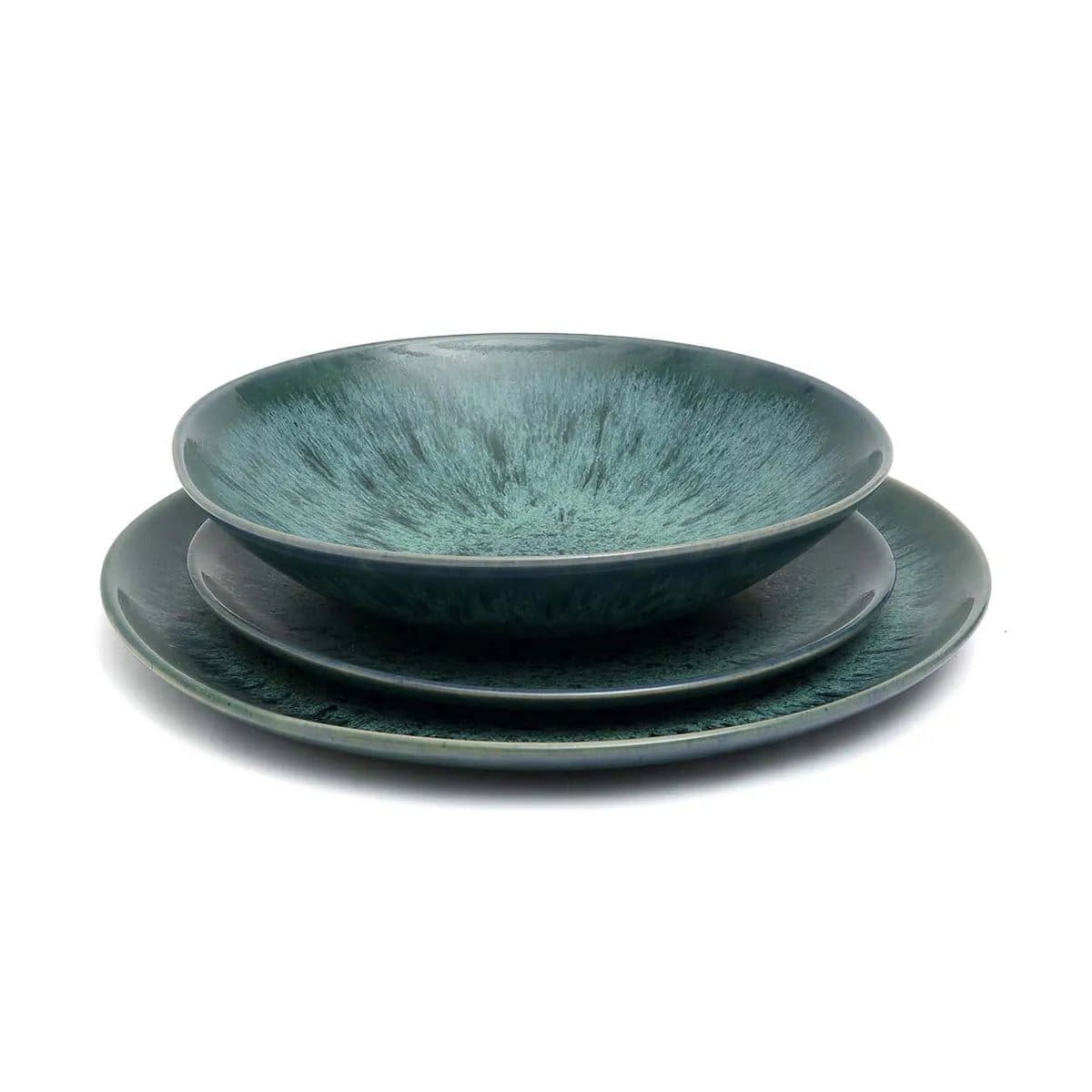 Reflets d’Azur – Assiettes à pâtes en céramique portugaise émaillée (lot neuf de 4)