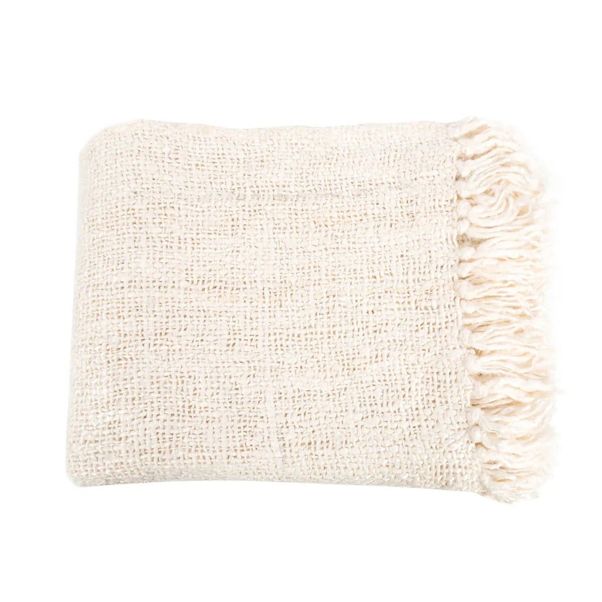 Plaid décoratif – Jeté gaufré crème en coton et soie, création neuve