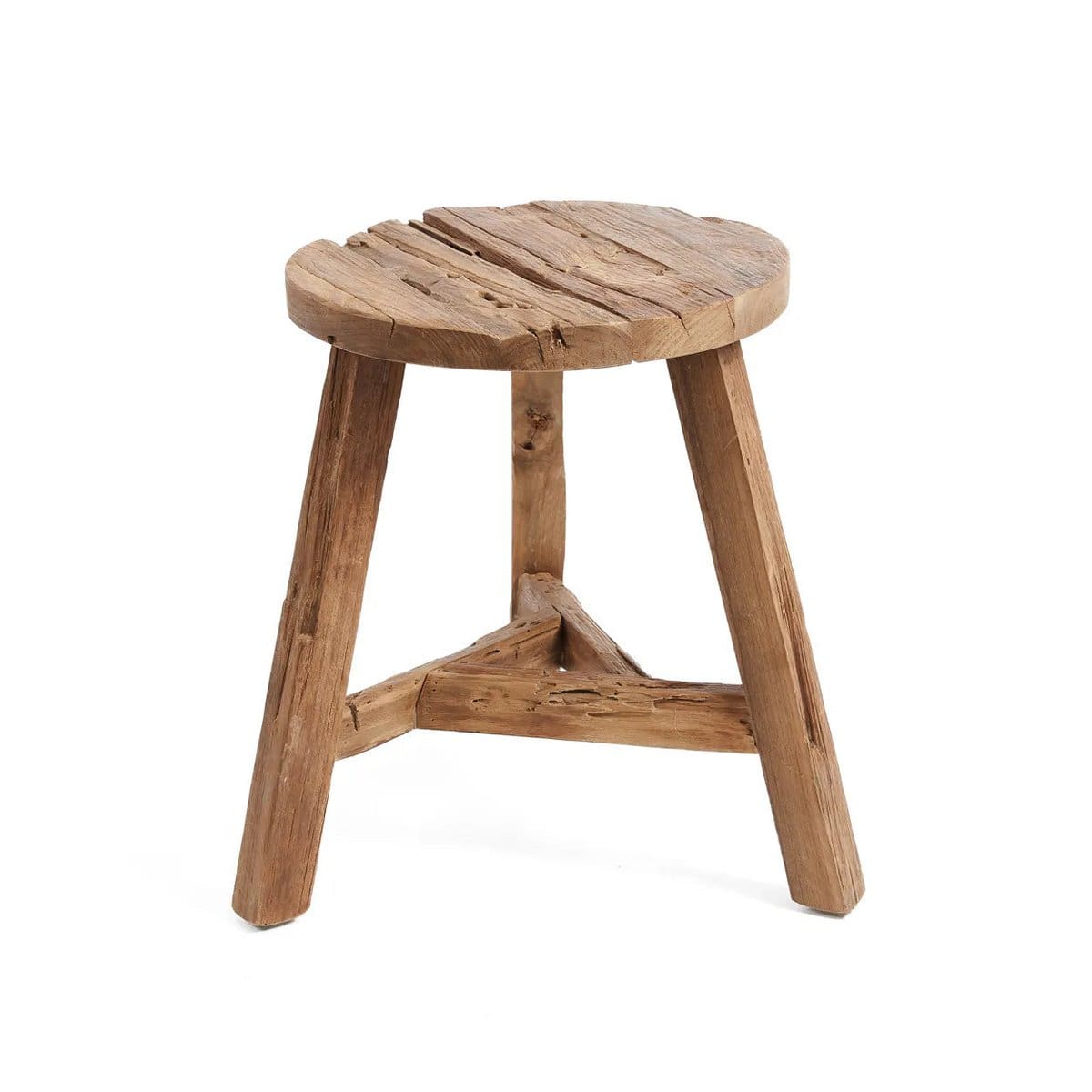 Tabouret en teck recyclé Yatai – Taille L, patine brute et style ethnique naturel (pièce neuve)