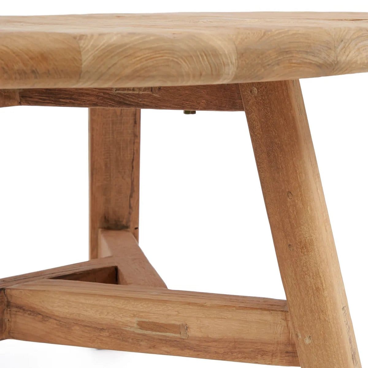 Table basse ronde en teck recyclé – Finition brute artisanale, L