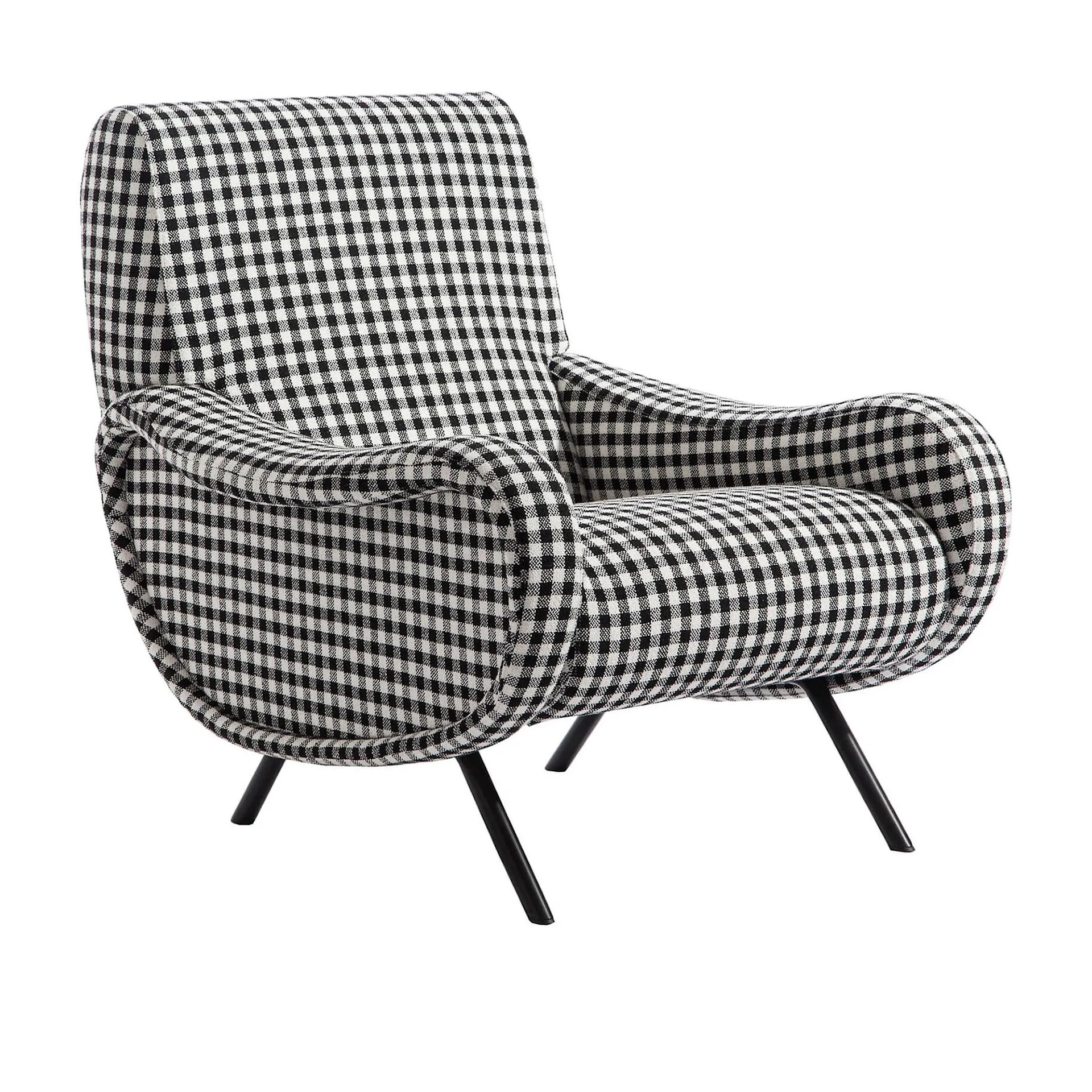 Fauteuil Marco Zanuso Lady 720 – Édition Cassina, tissu vichy noir et blanc