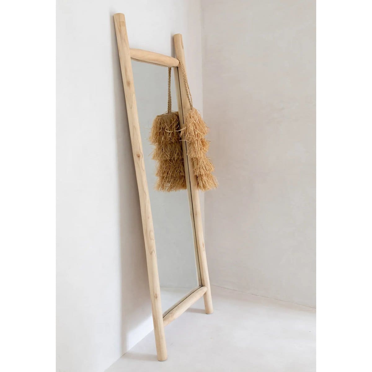 Miroir de sol naturel – Cadre en teck brut façonné à la main (pièce neuve)