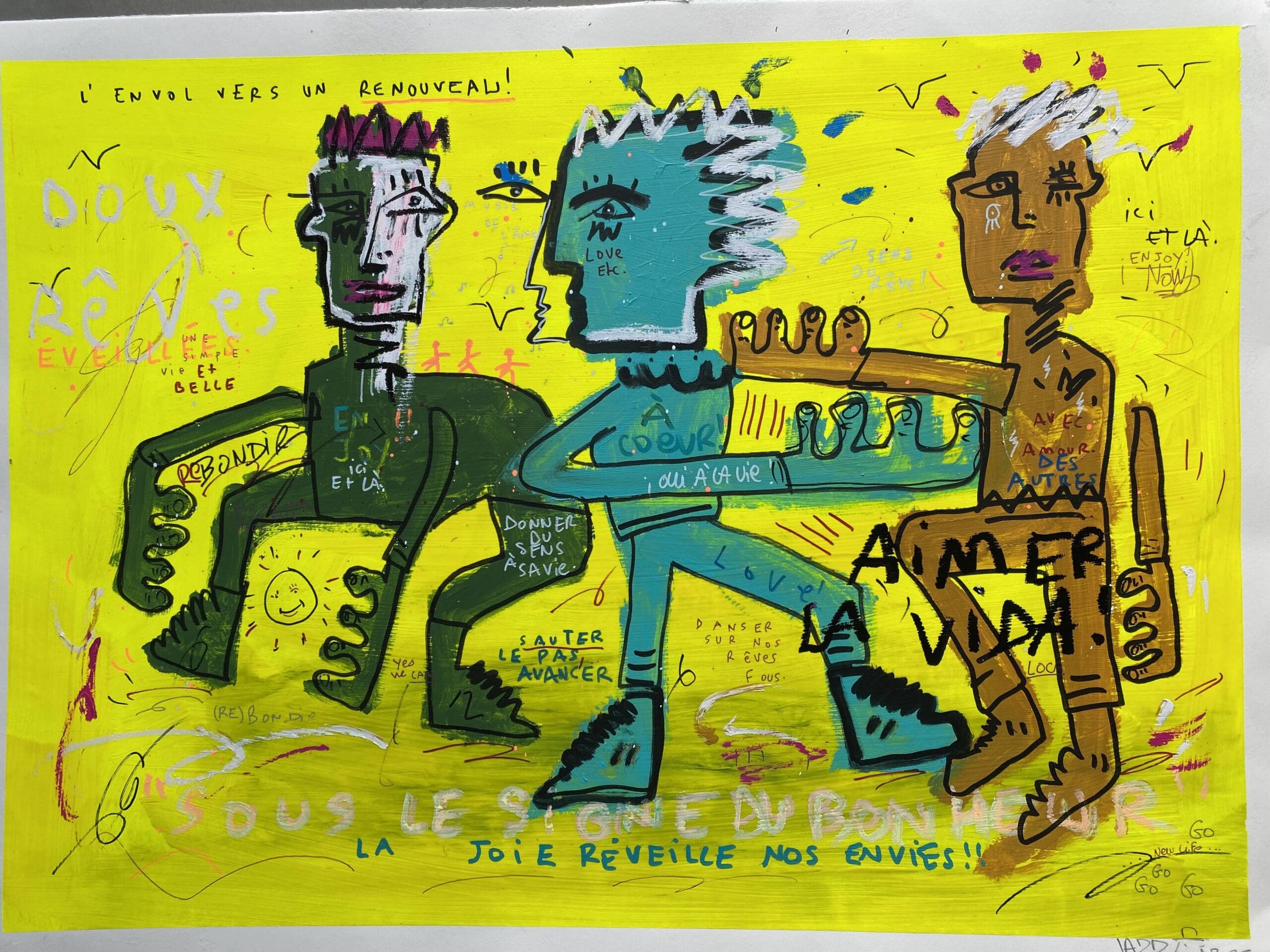 Jazzu – L’envol vers le renouveau (2025), techniques mixtes sur papier