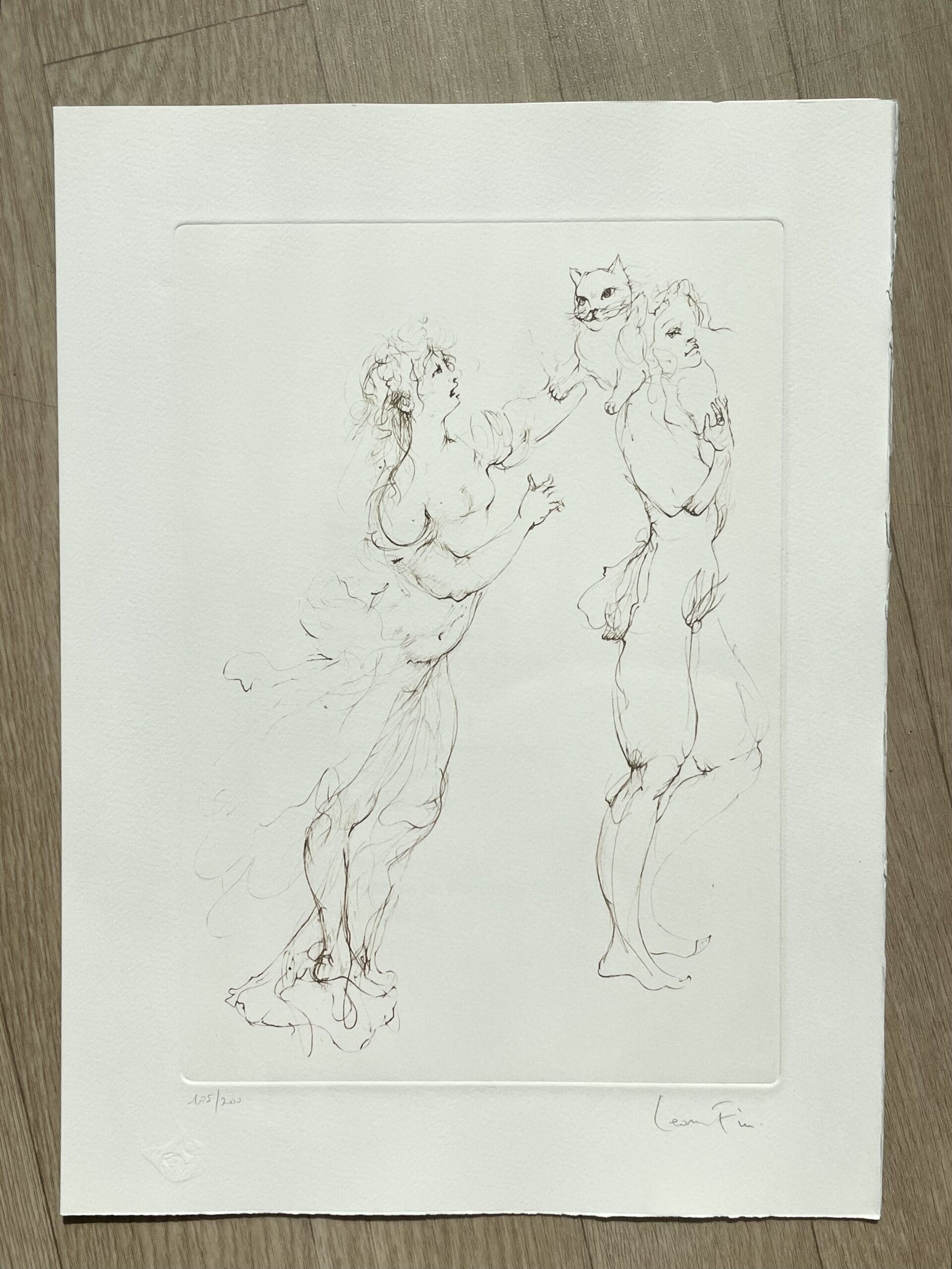 Leonor Fini – Lithographie originale signée avec personnages et chat, épreuve d’artiste, circa 1980