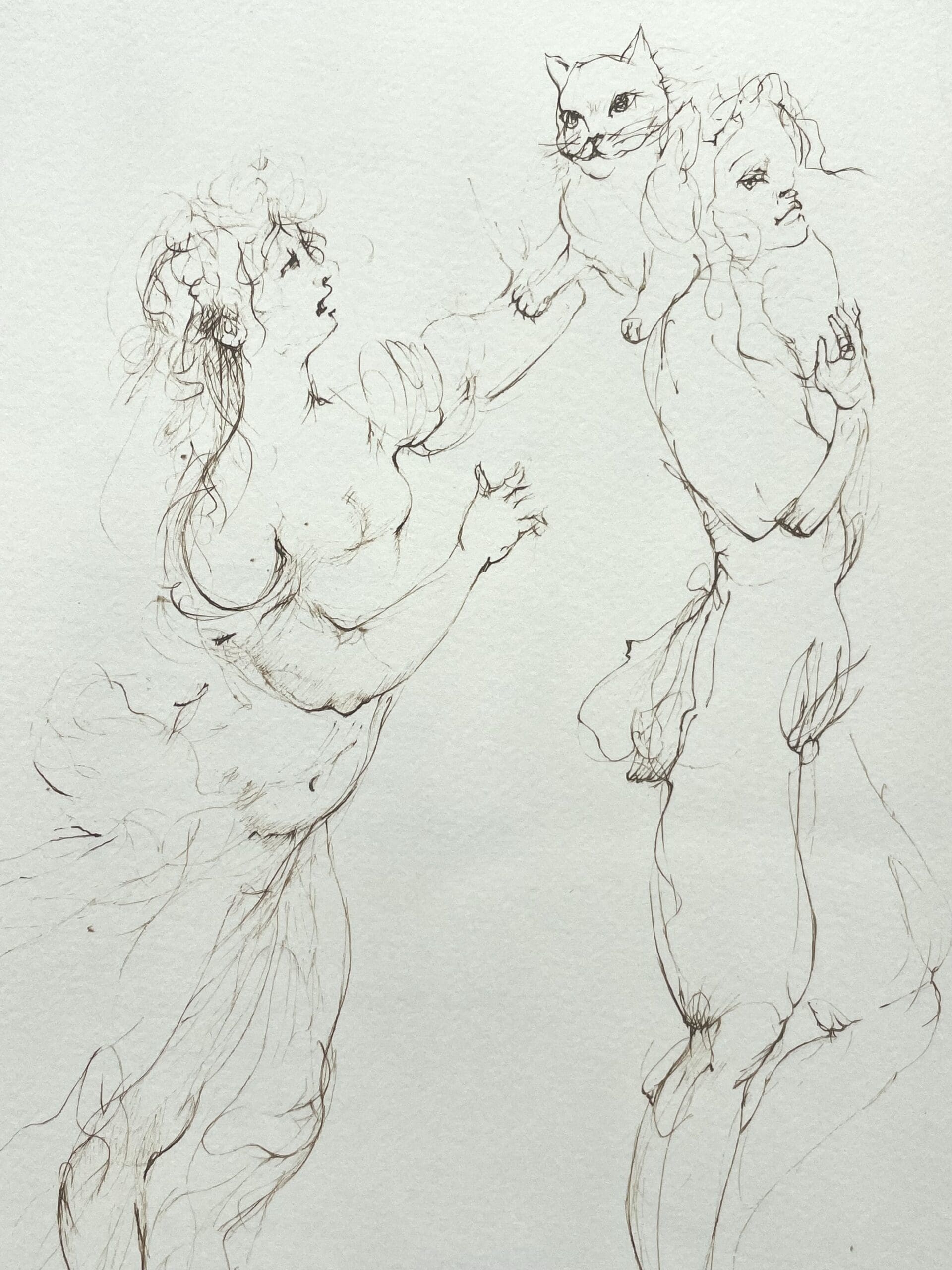 Leonor Fini – Lithographie originale signée avec personnages et chat, épreuve d’artiste, circa 1980