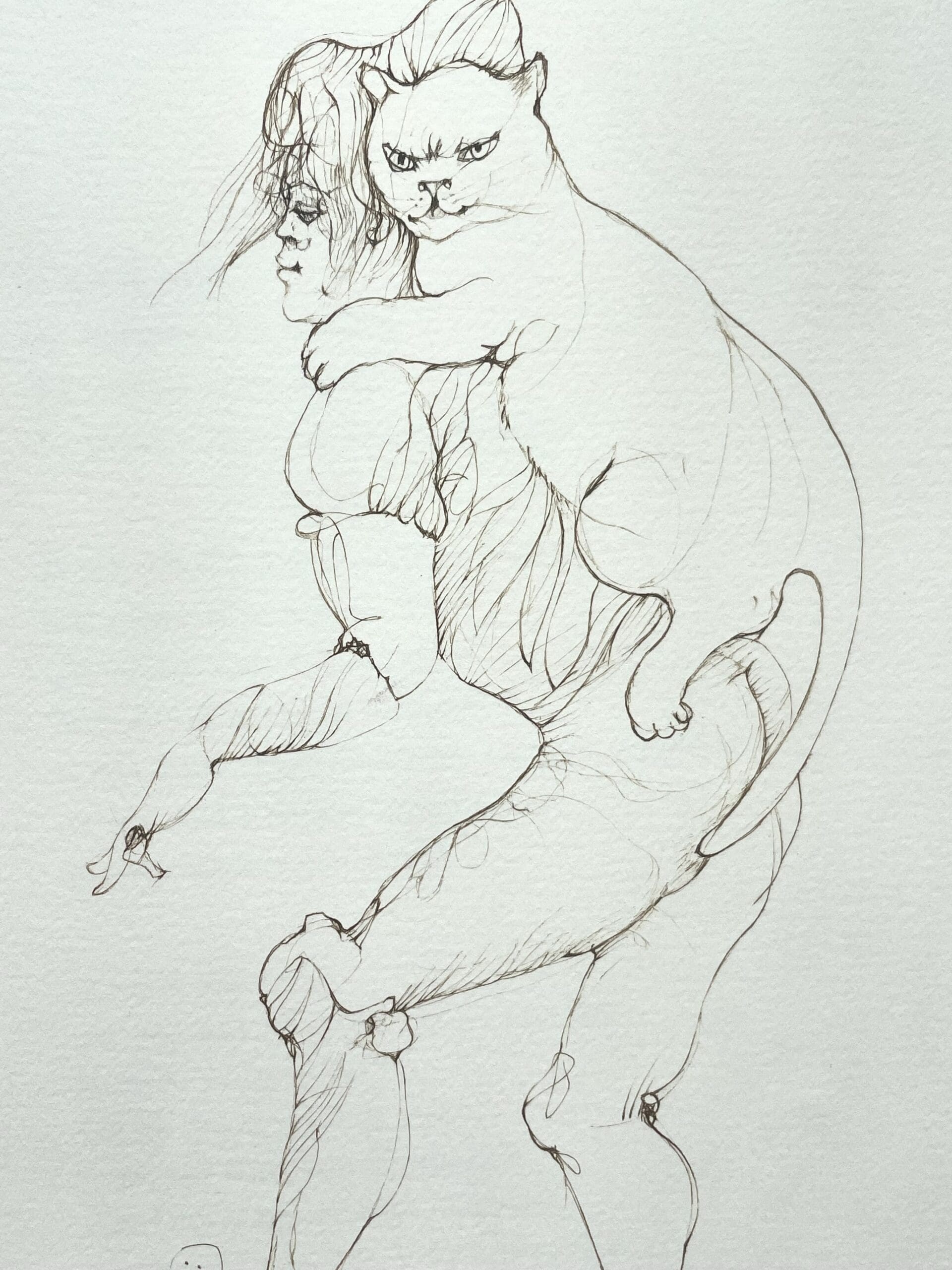 Leonor Fini – Lithographie originale signée, femme et chat en fusion, circa 1980