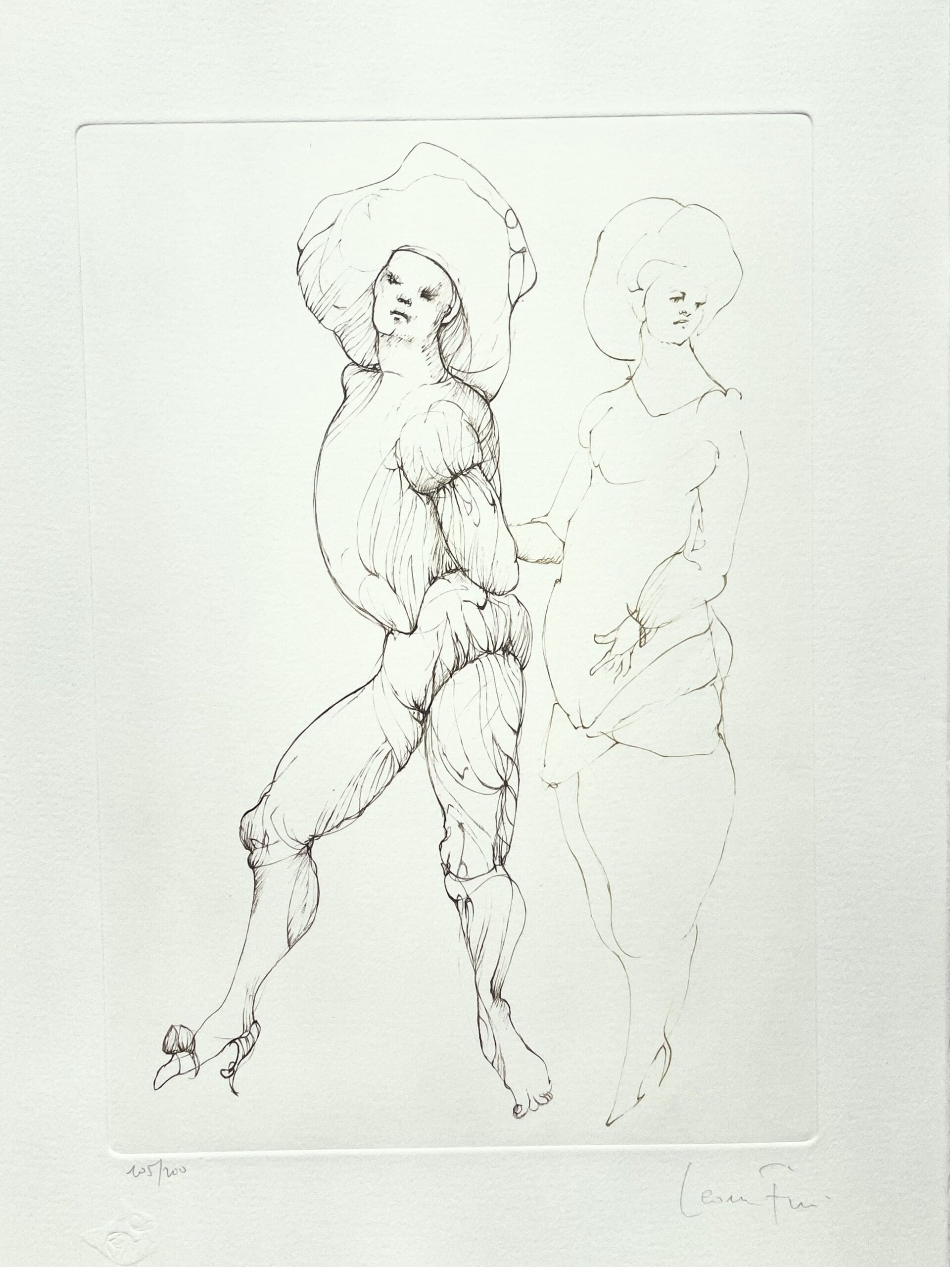 Leonor Fini – Lithographie originale signée, figures Renaissance stylisées, circa 1980