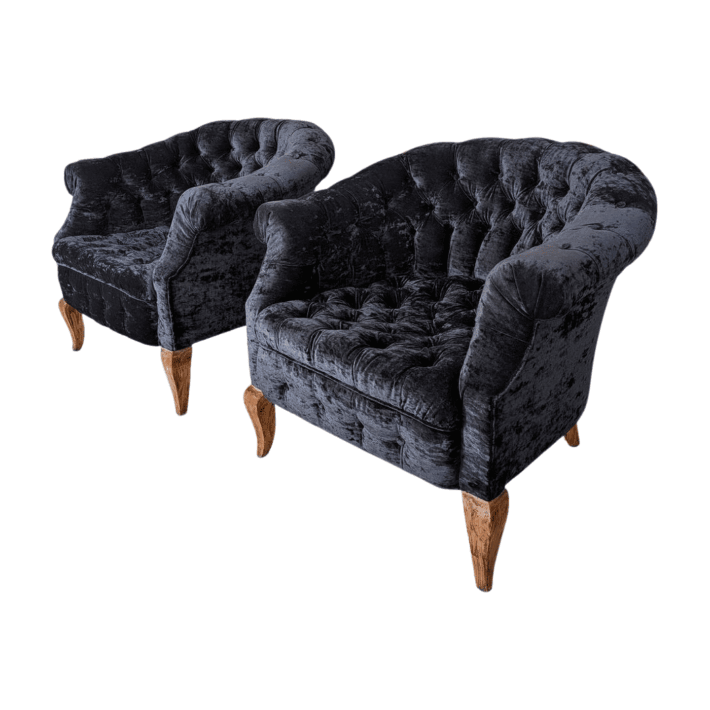 Paire de fauteuils Chesterfield en velours noir – Style vintage 1970
