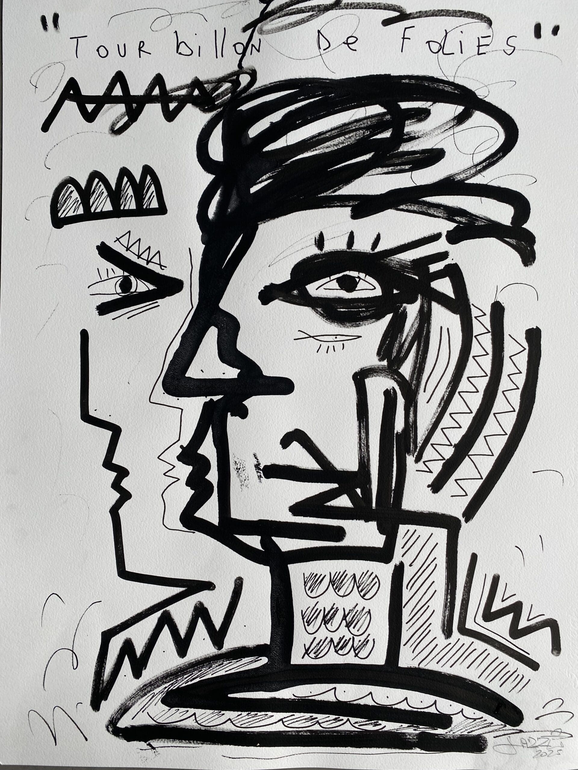 Tourbillon – Peinture de Jazzu (2025), techniques mixtes sur papier