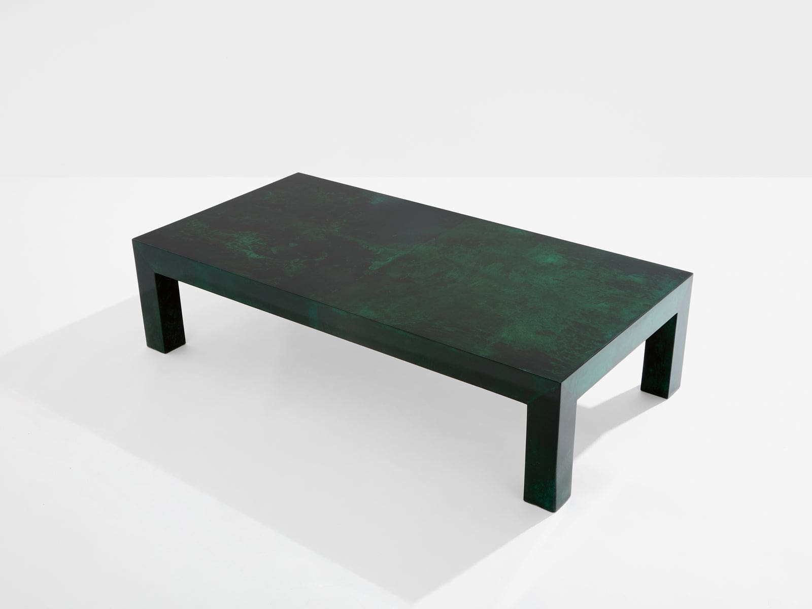 Table basse Aldo Tura en parchemin vert forêt, Italie 1960
