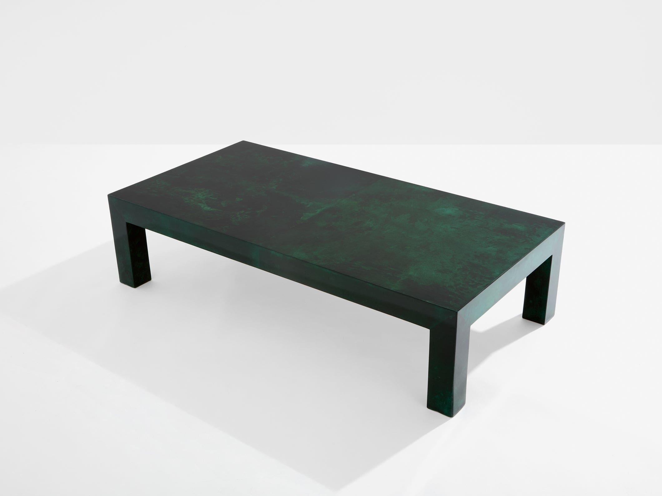 Table basse Aldo Tura en parchemin vert forêt, Italie 1960