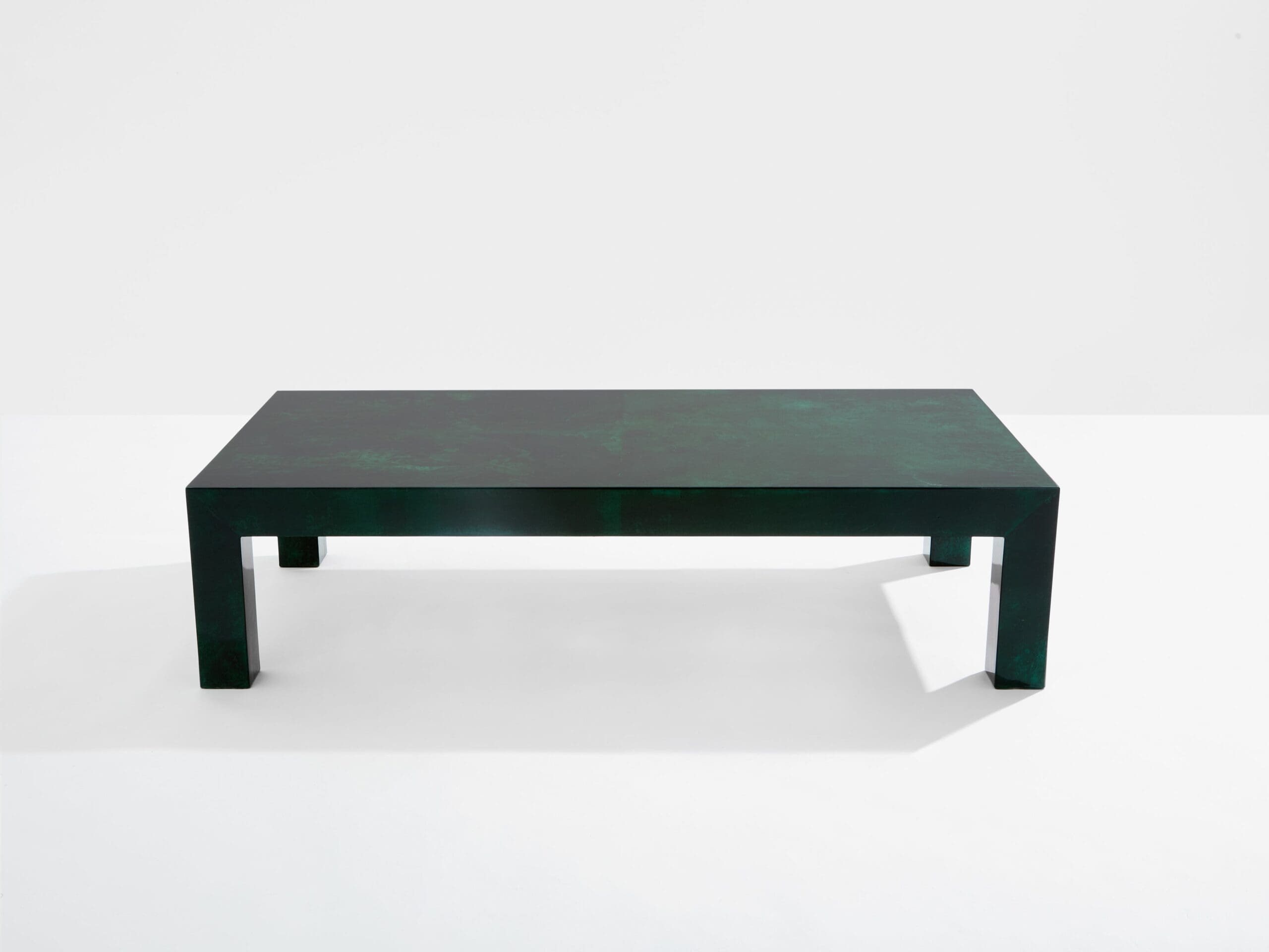 Table basse Aldo Tura en parchemin vert forêt, Italie 1960