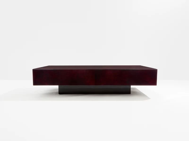 Table basse Aldo Tura en parchemin bourgogne – Design italien des années 60