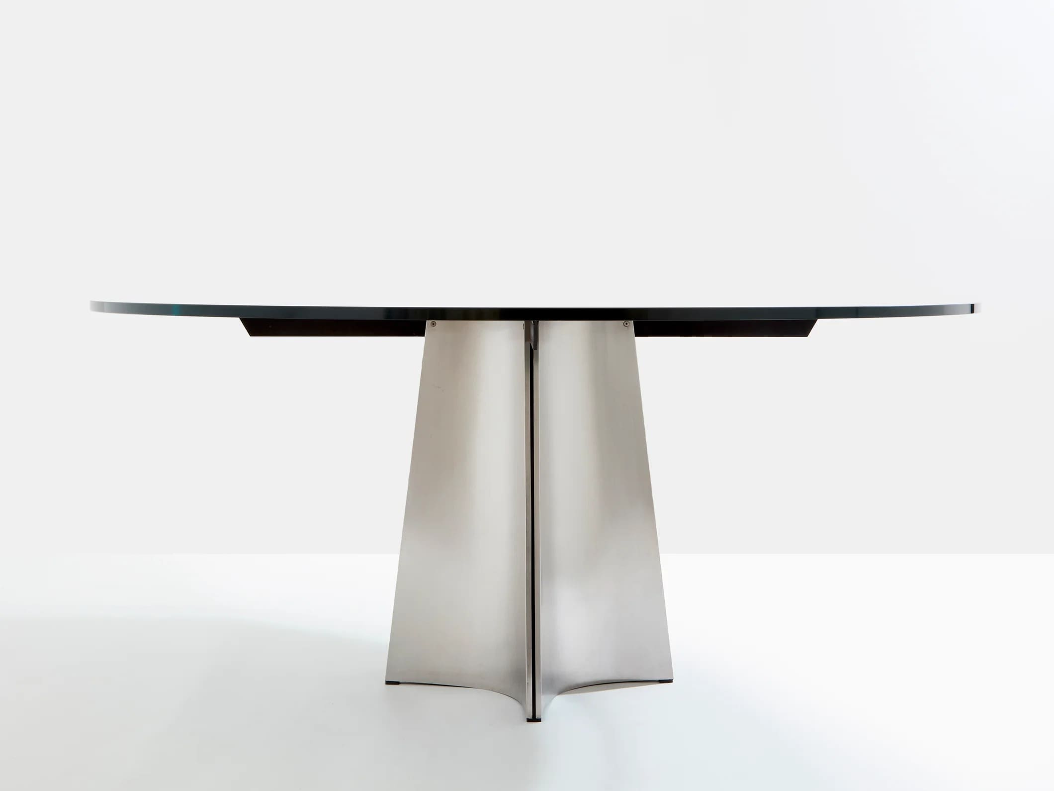 Table Luigi Saccardo UFO en verre et acier brossé, Maison Jansen, 1970