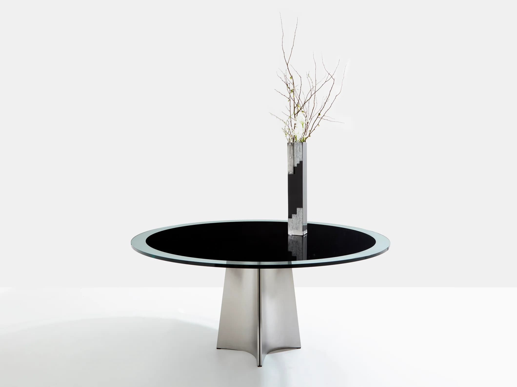 Table Luigi Saccardo UFO en verre et acier brossé, Maison Jansen, 1970