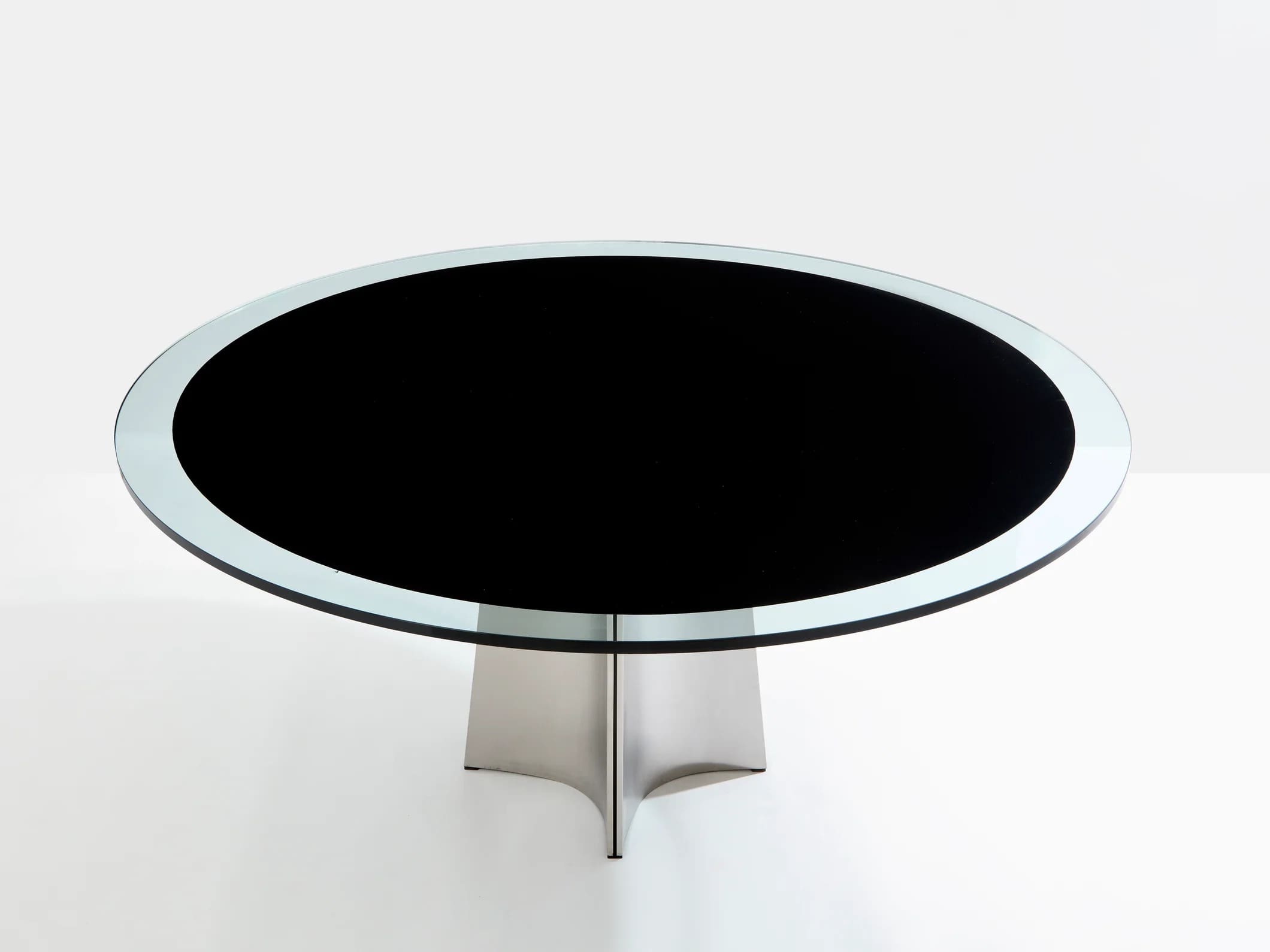 Table Luigi Saccardo UFO en verre et acier brossé, Maison Jansen, 1970