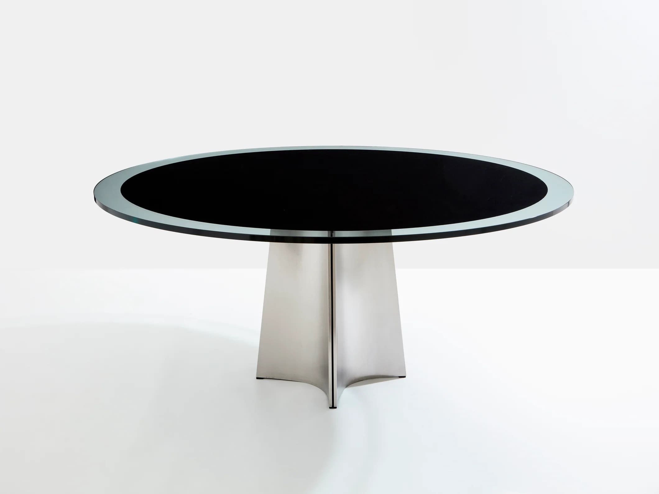 Table Luigi Saccardo UFO en verre et acier brossé, Maison Jansen, 1970