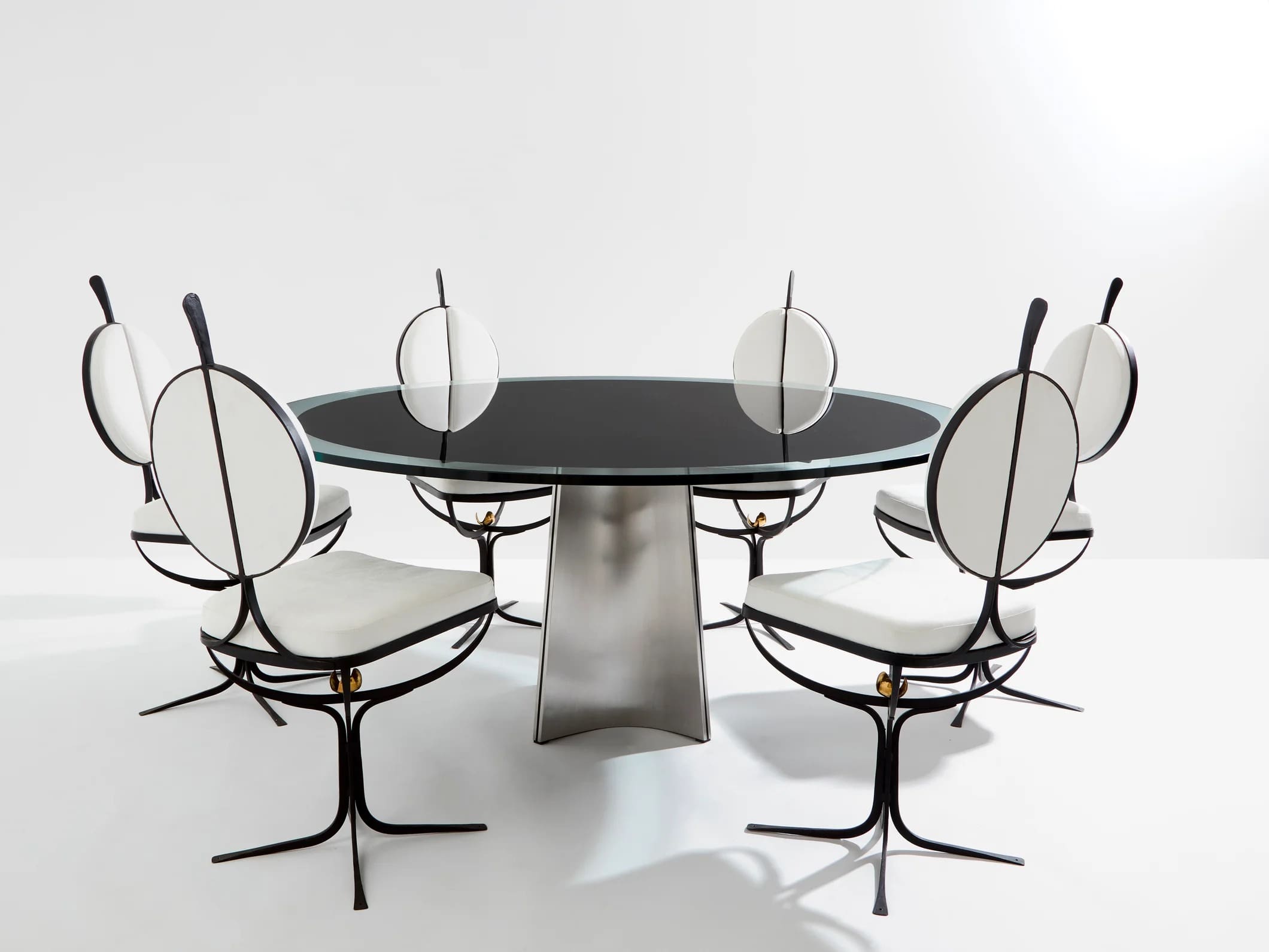 Table Luigi Saccardo UFO en verre et acier brossé, Maison Jansen, 1970