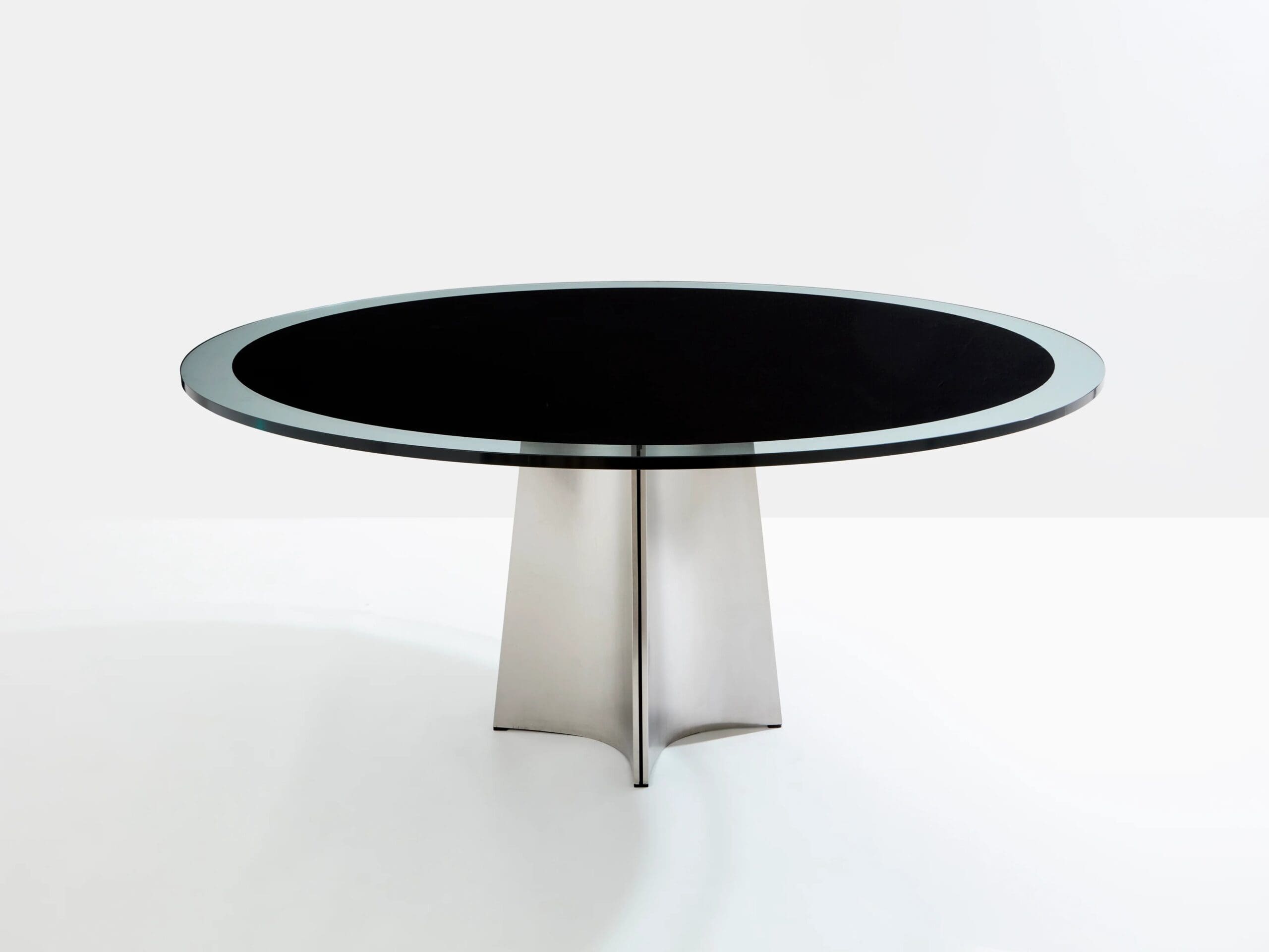 Table Luigi Saccardo UFO en verre et acier brossé, Maison Jansen, 1970