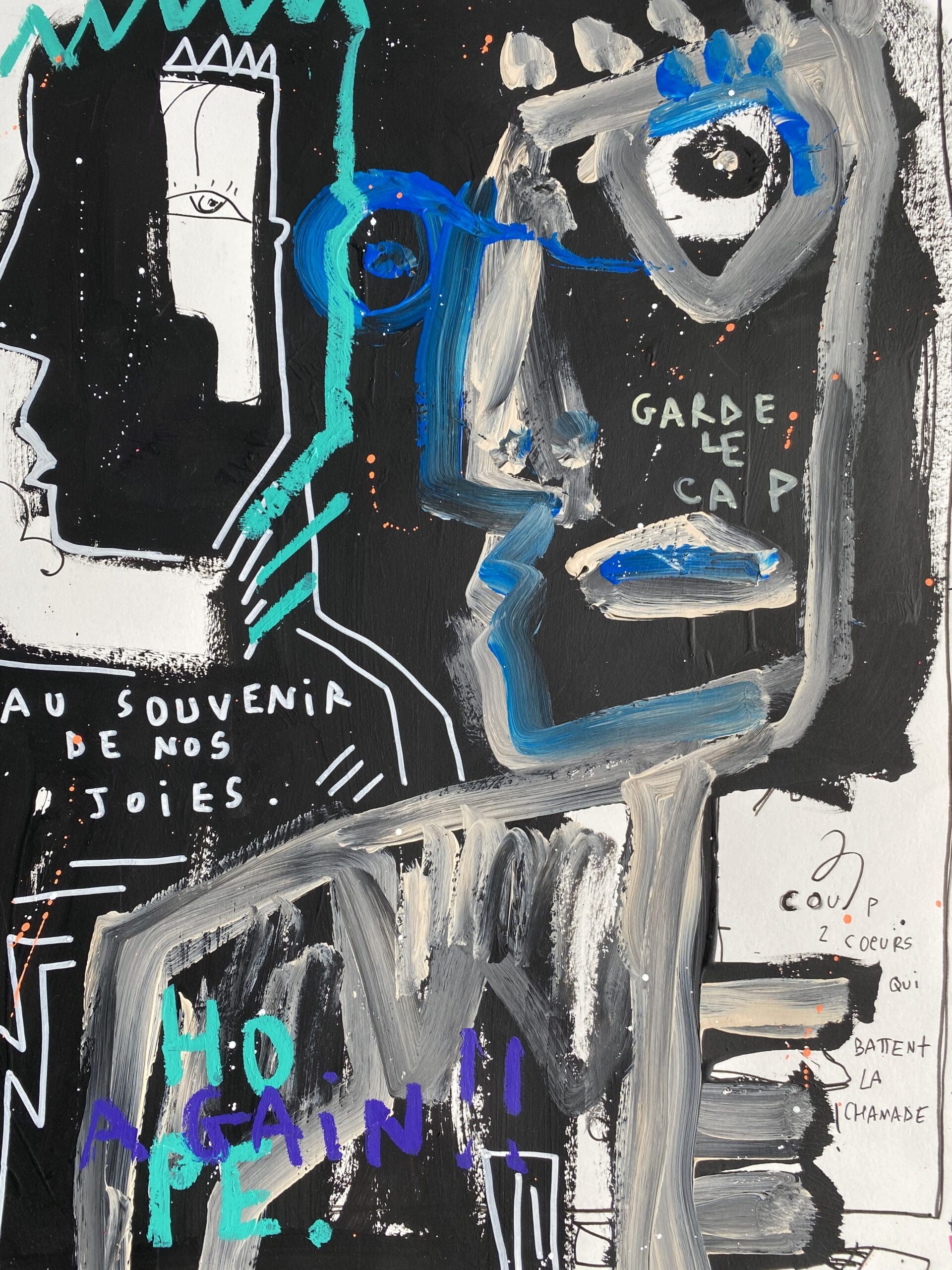 Tableau contemporain signé Jazzu – « Coup de chance » – Art urbain et introspection (2025)