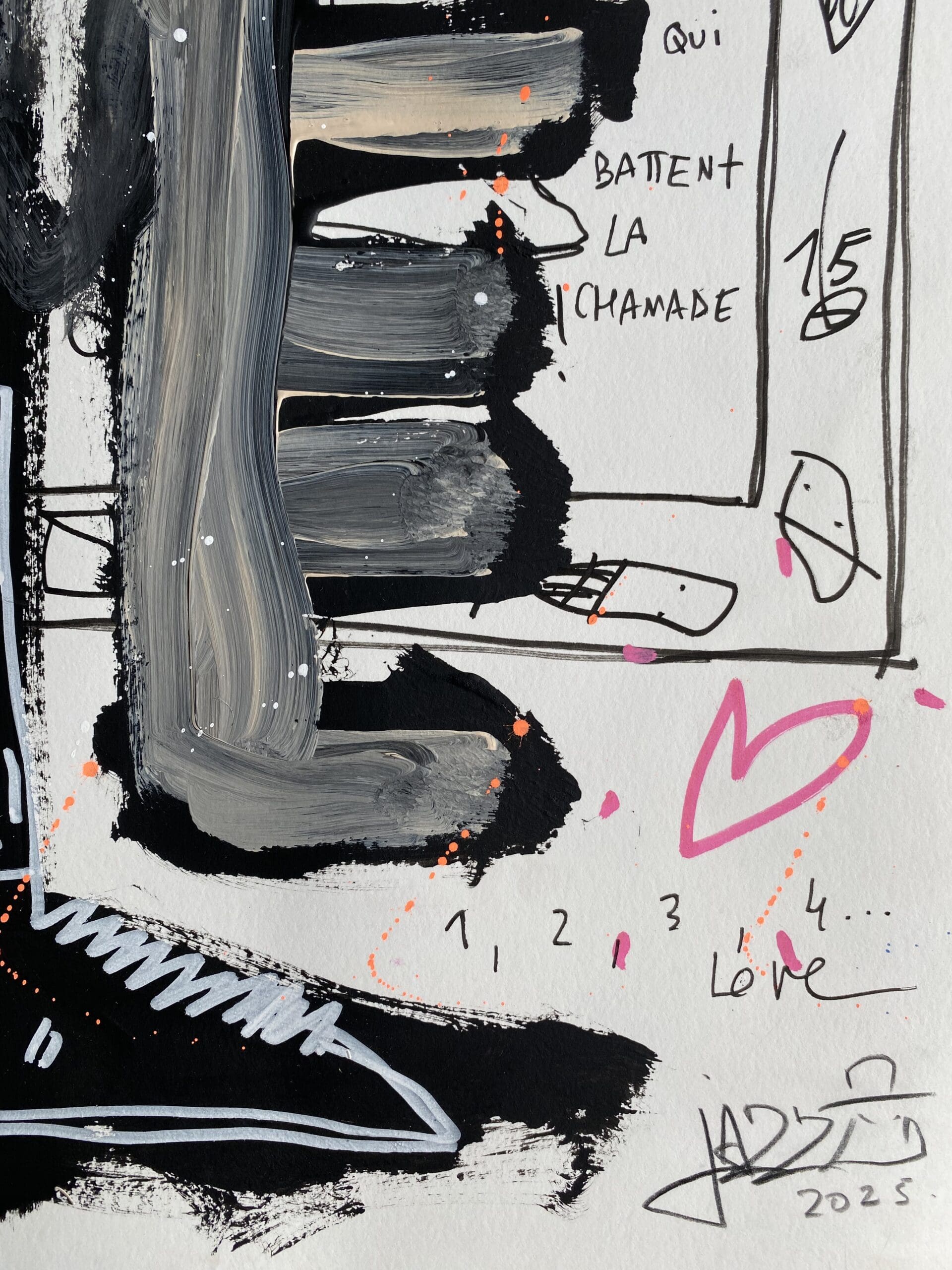 Tableau contemporain signé Jazzu – « Coup de chance » – Art urbain et introspection (2025)