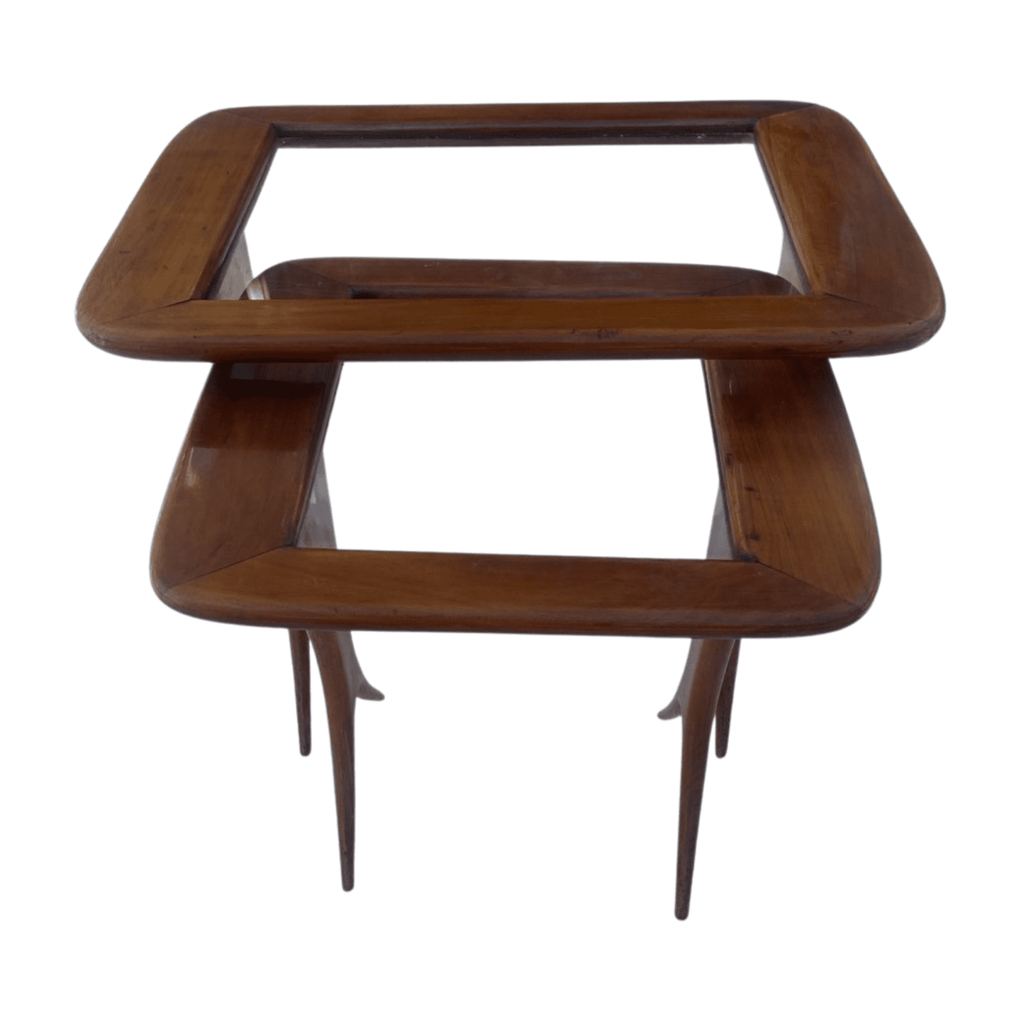 Tables gigognes en merisier et verre de Raphael Raffel – Design 1960