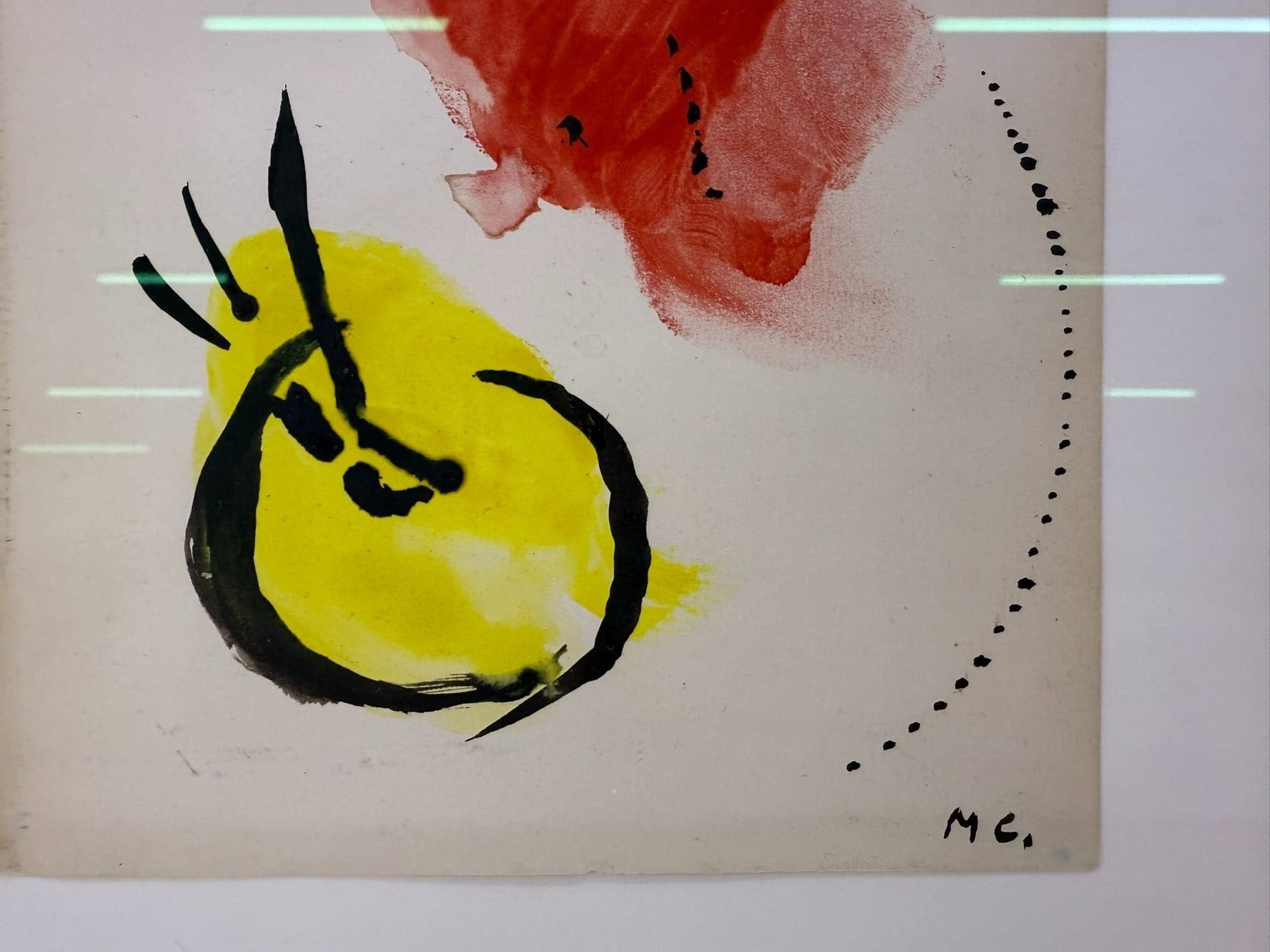 Marc Chagall – Bouc-peintre en rouge et palette jaune, gouache originale, 1951