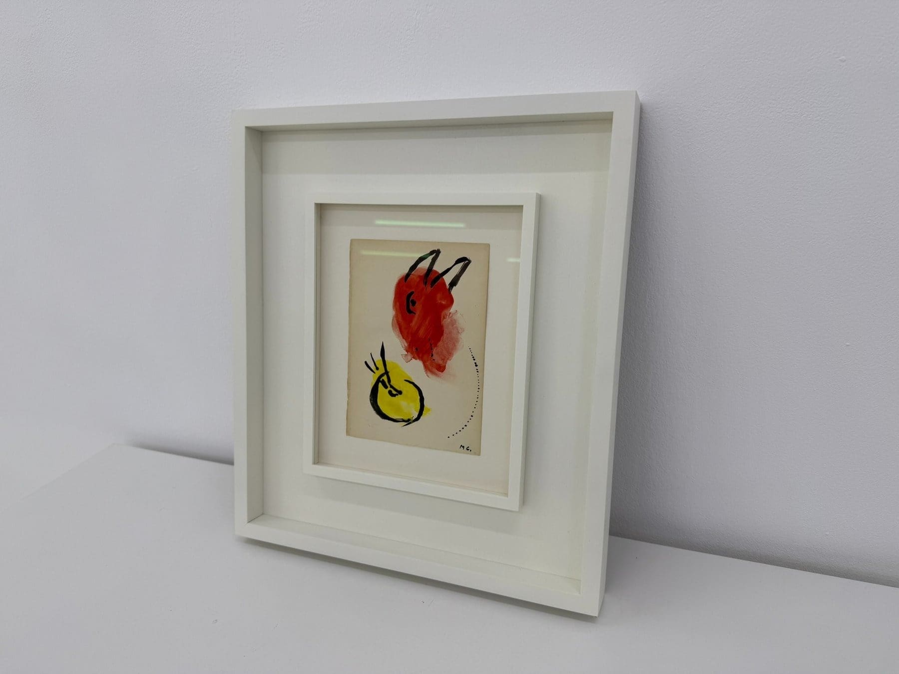Marc Chagall – Bouc-peintre en rouge et palette jaune, gouache originale, 1951