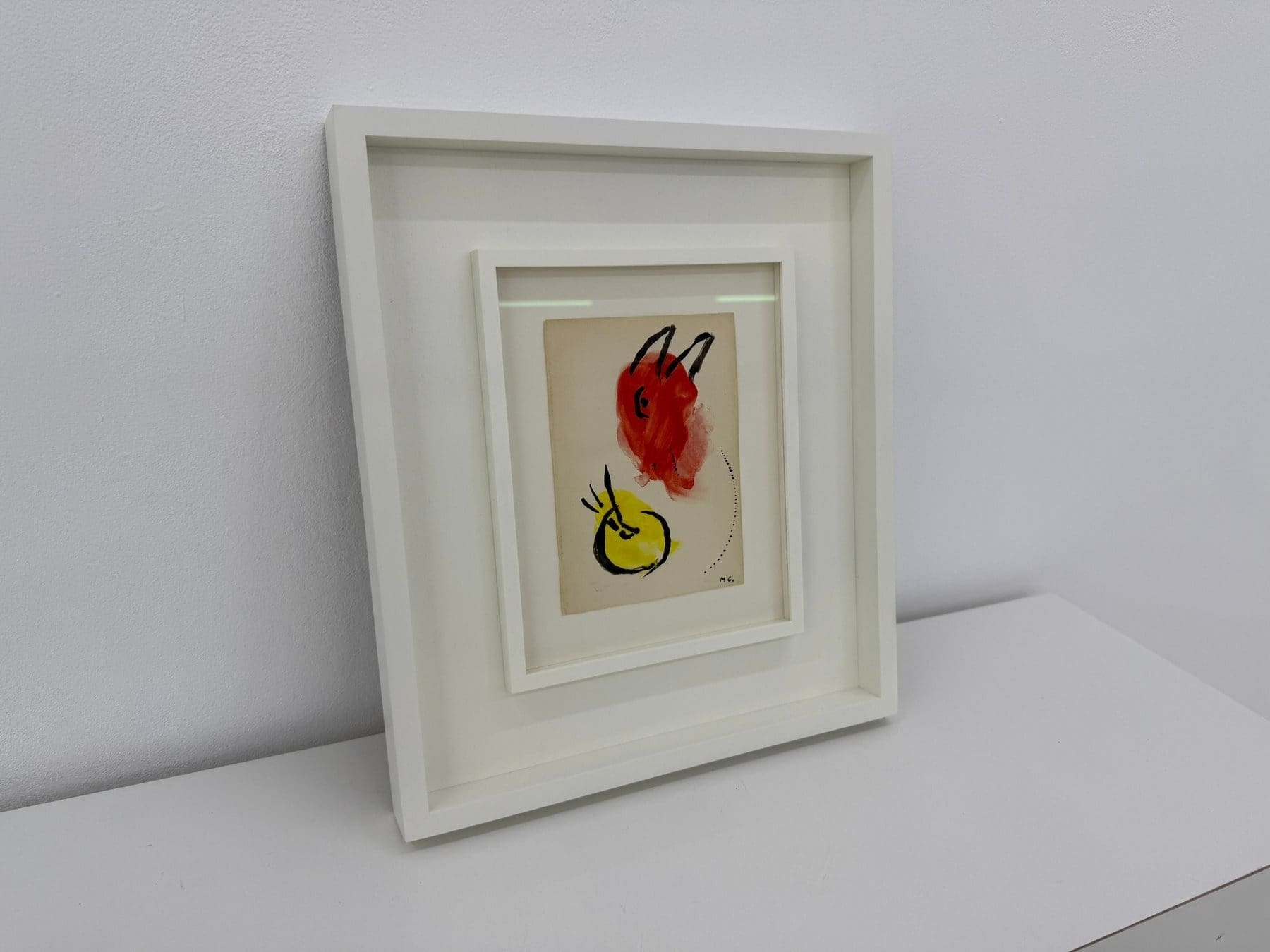 Marc Chagall – Bouc-peintre en rouge et palette jaune, gouache originale, 1951