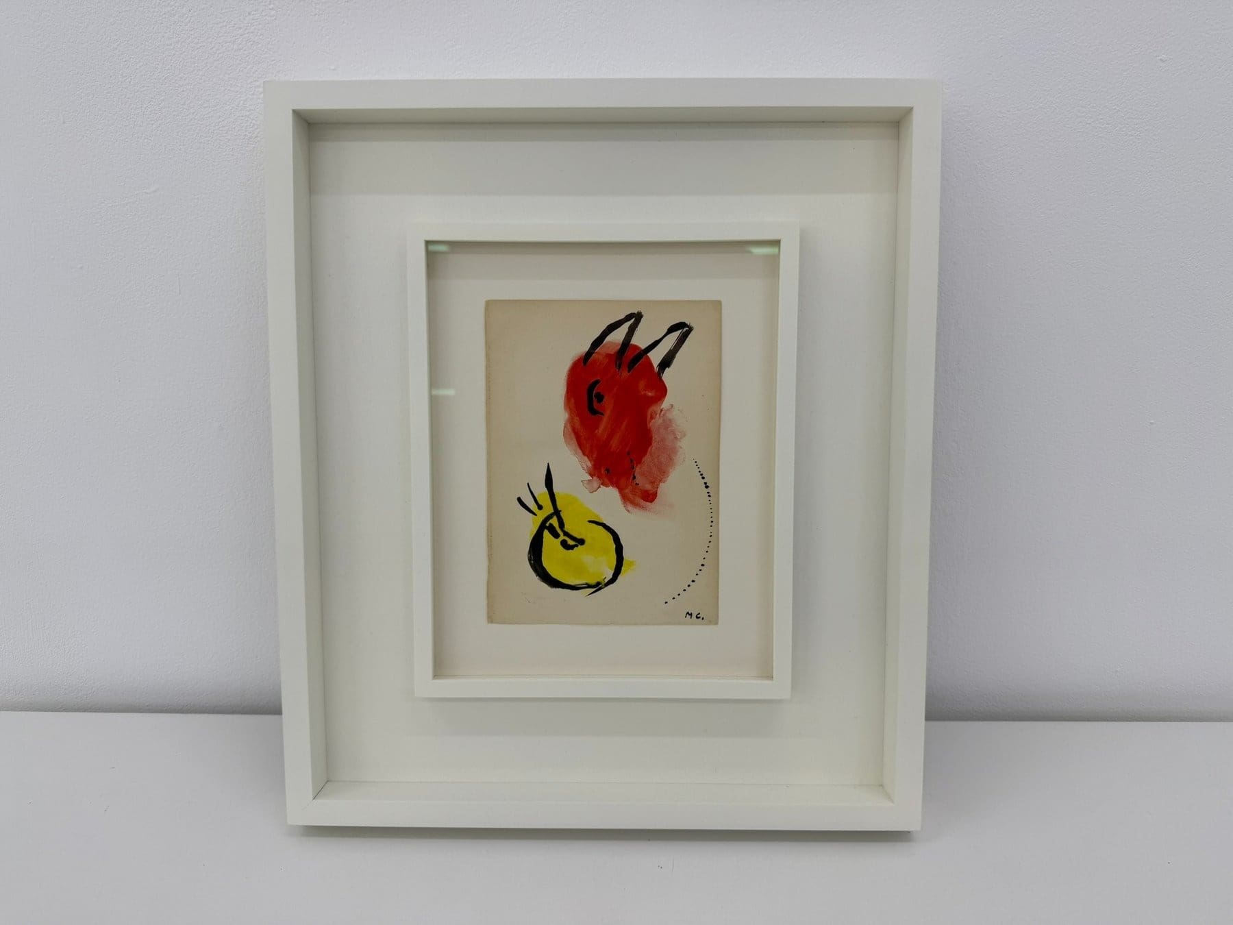 Marc Chagall – Bouc-peintre en rouge et palette jaune, gouache originale, 1951
