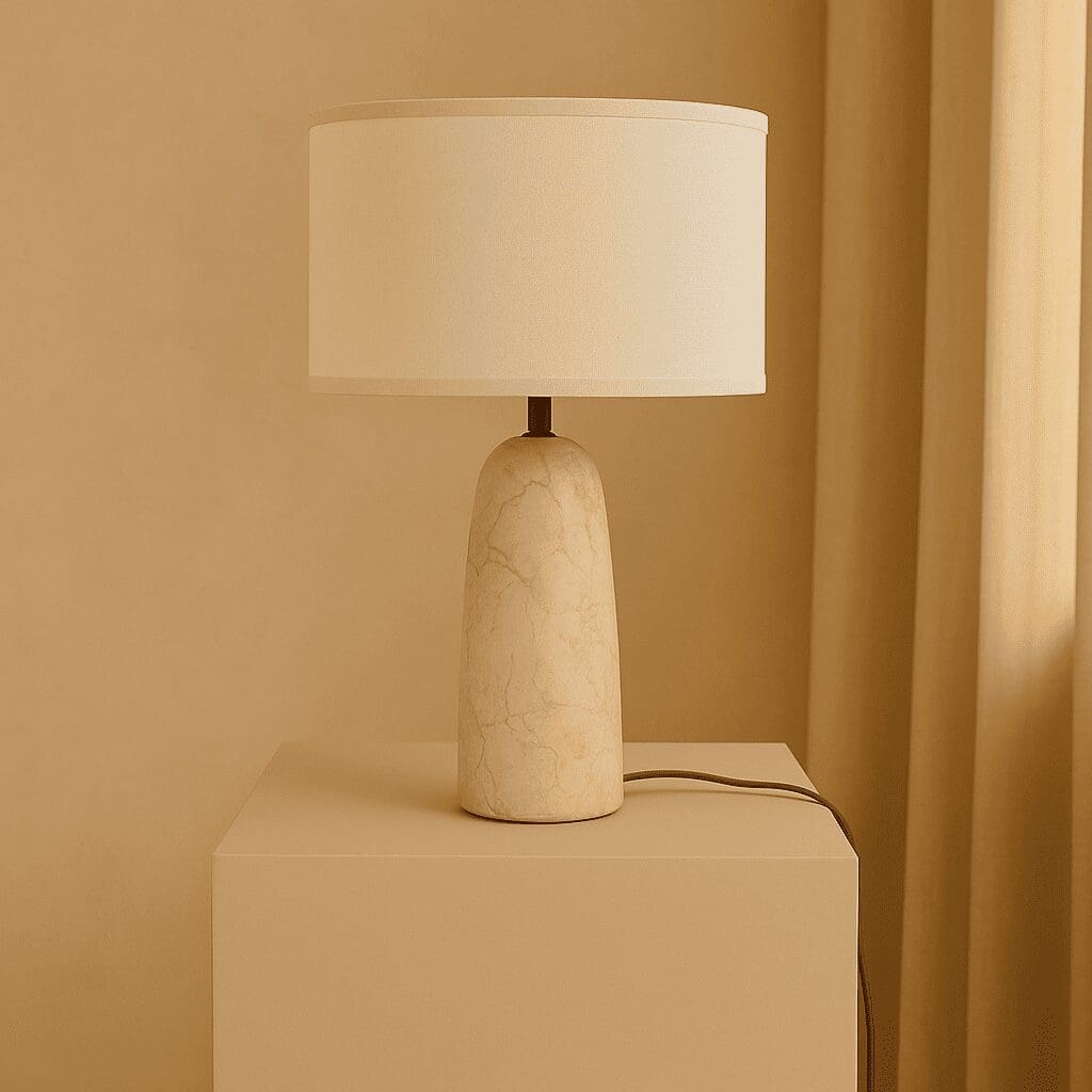 Élégance Minérale – Lampe à poser Charlotte en marbre naturel et coton beige