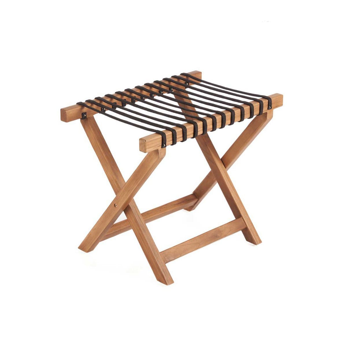 Accueil Pratique – Porte-bagages artisanal en bois et sangles textiles (taille M, pliable)