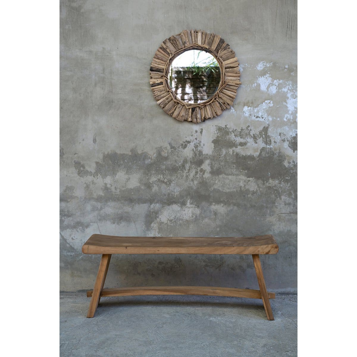 Banc Suar Nature – Bois massif sculpté à la main (120 cm, pièce neuve)
