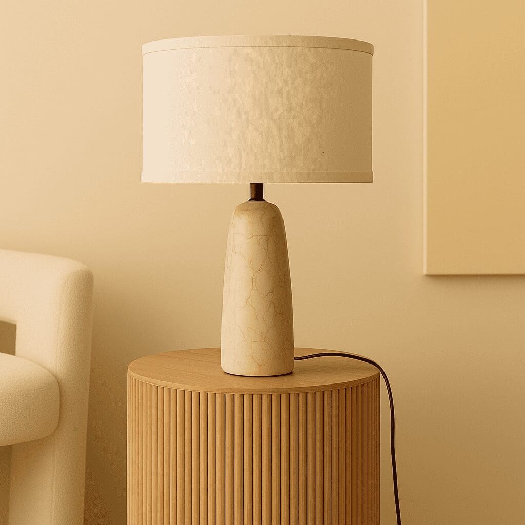 Élégance Minérale – Lampe à poser Charlotte en marbre naturel et coton beige