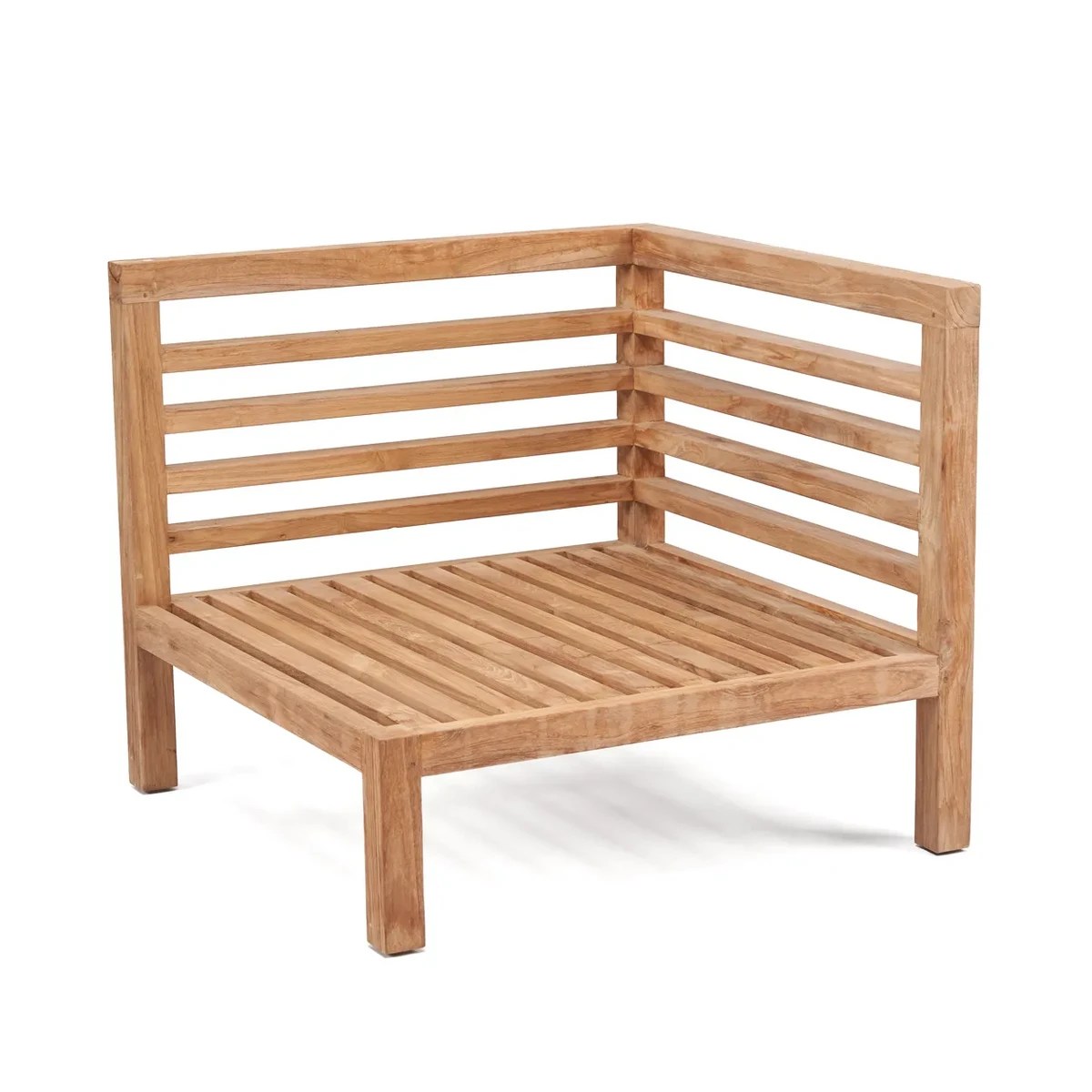 Ligne Moyo – Module gauche pour salon outdoor en bois et coussins écrus (fabrication à la demande)