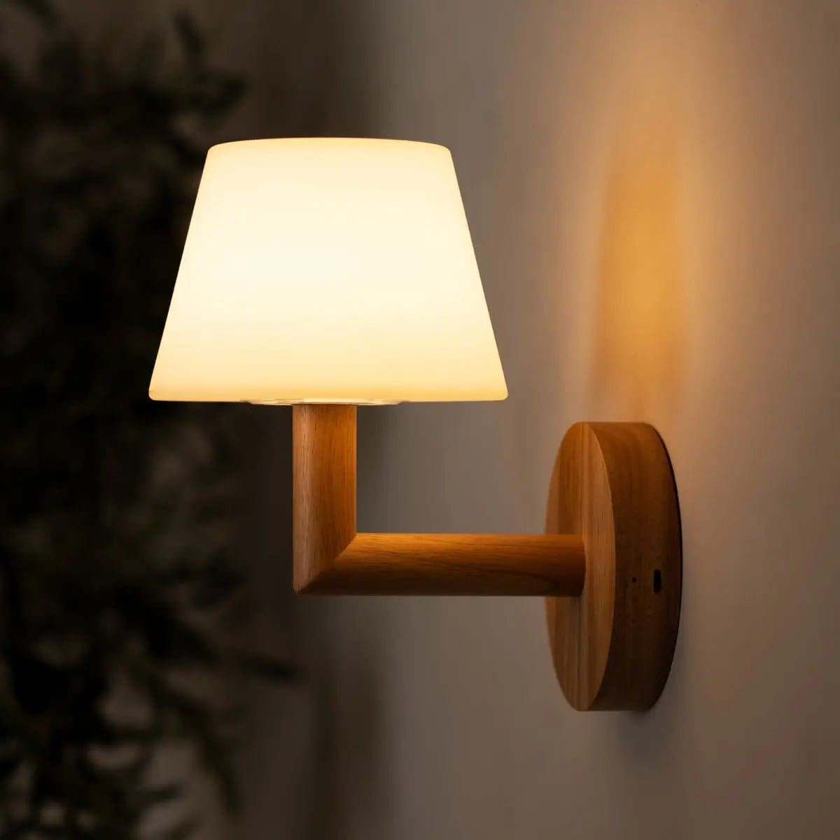 Lampe murale rechargeable TED en bois brun clair – Éclairage sans fil, dimmable et design artisanal (pièce neuve)