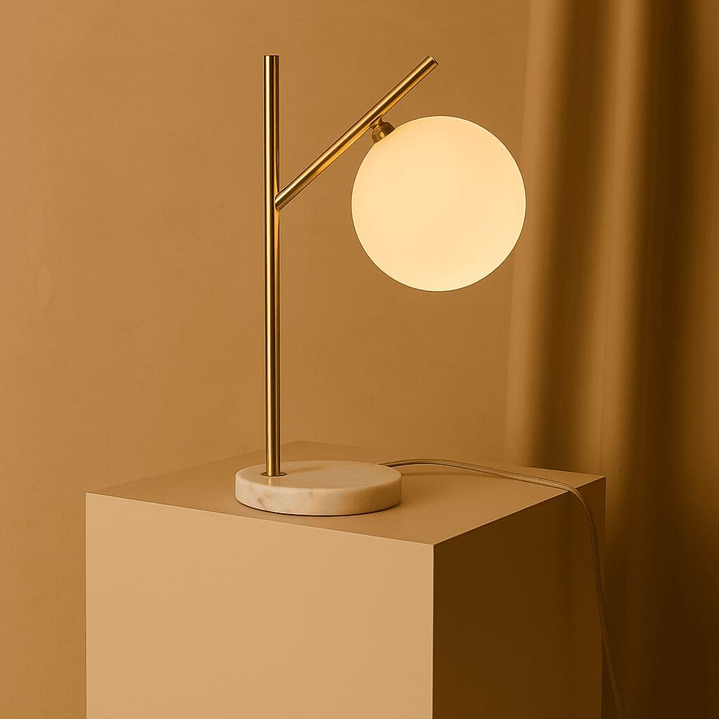 Pureté minérale – Lampe neuve Madison en marbre et métal avec globe en verre dépoli