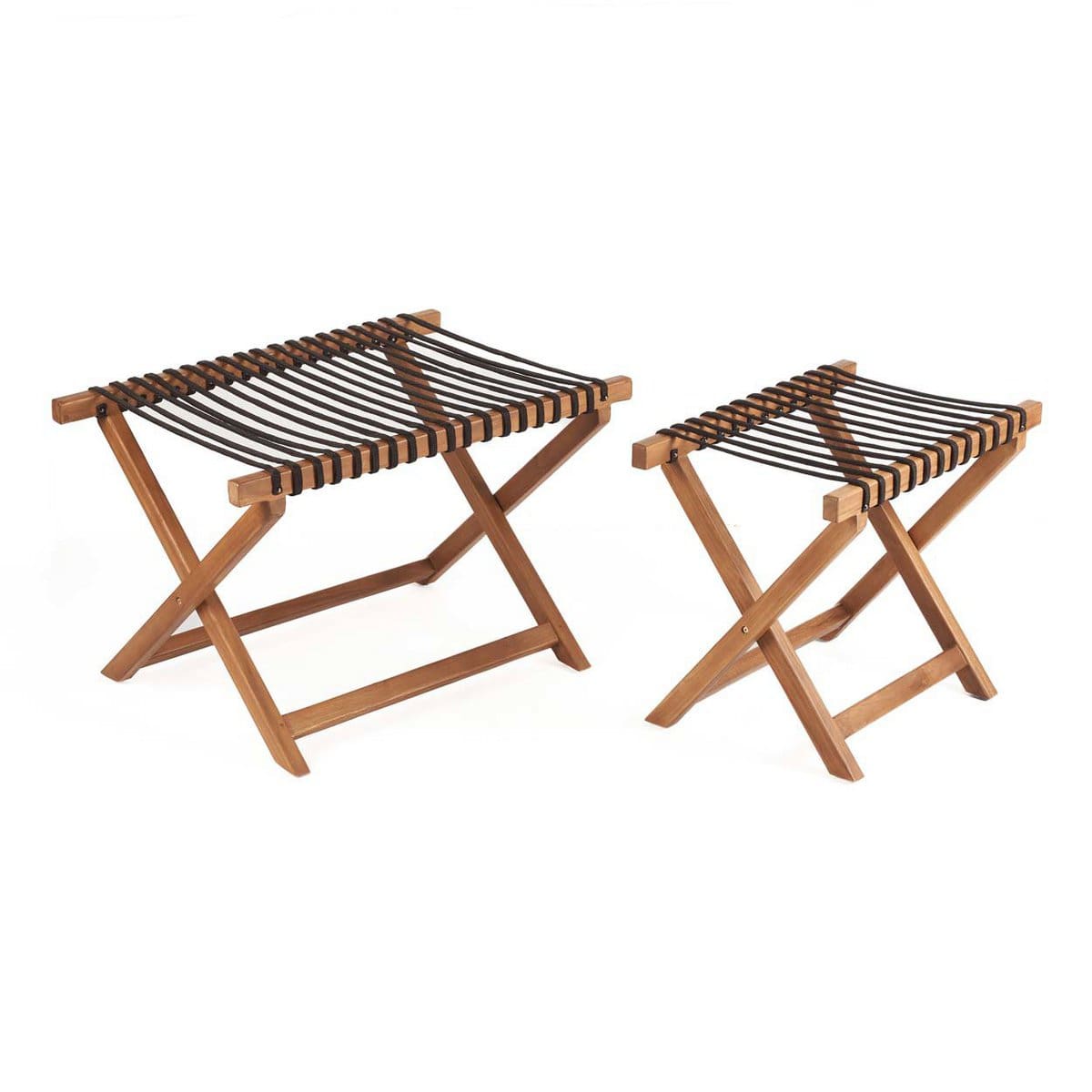 Accueil Pratique – Porte-bagages artisanal en bois et sangles textiles (taille M, pliable)