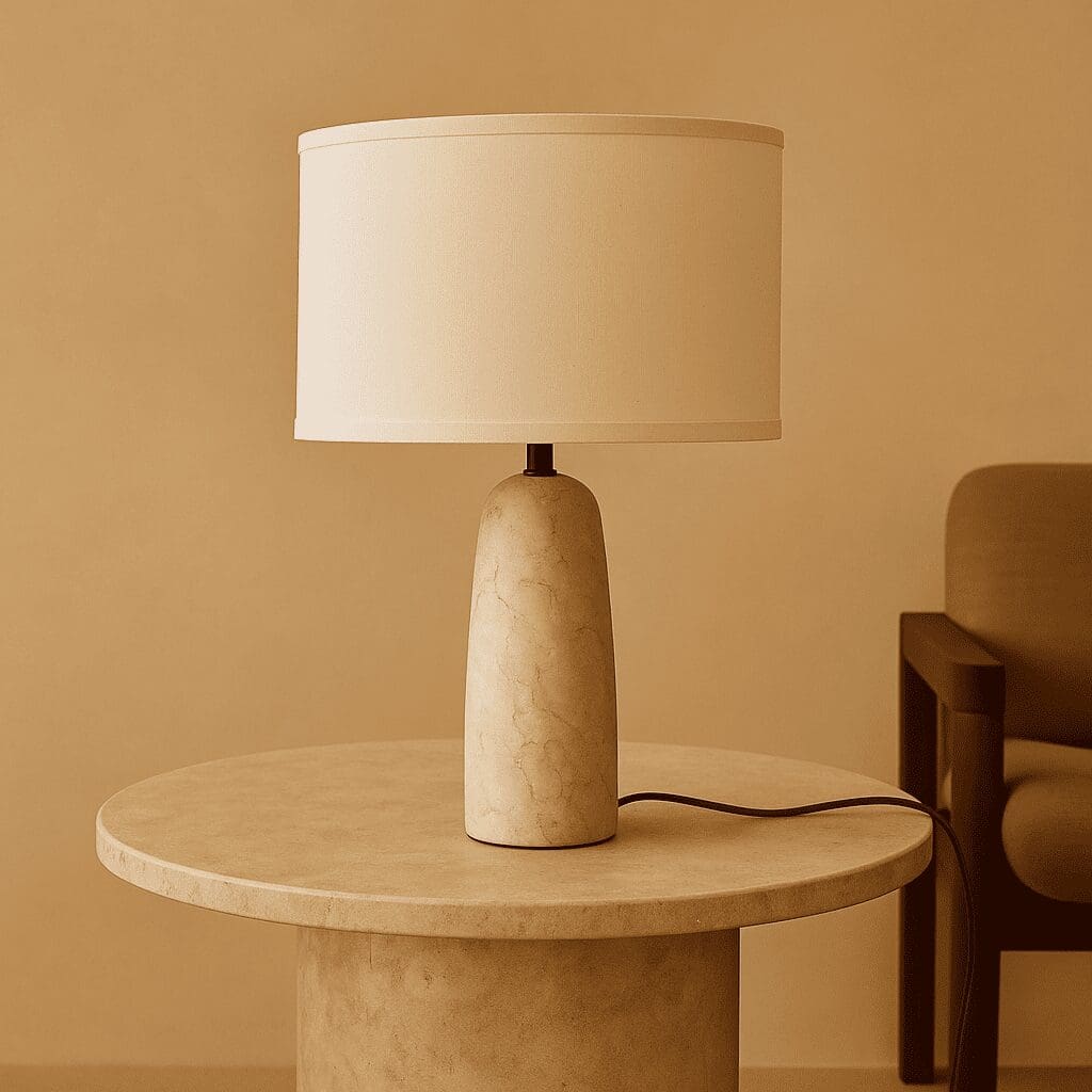 Élégance Minérale – Lampe à poser Charlotte en marbre naturel et coton beige
