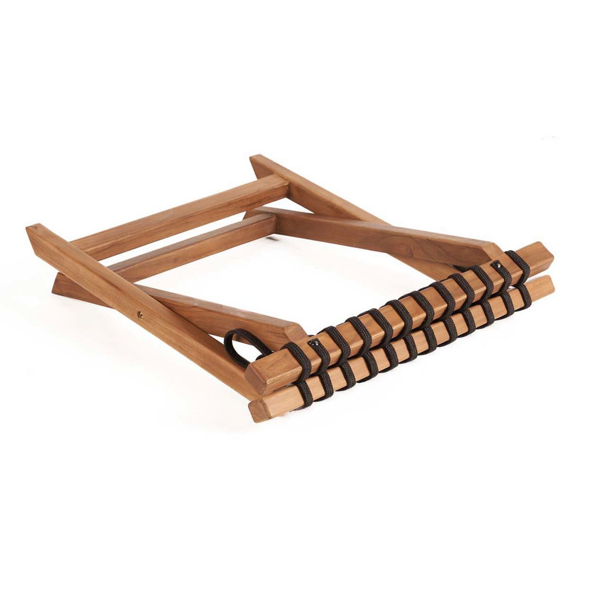 Accueil Pratique – Porte-bagages artisanal en bois et sangles textiles (taille M, pliable)