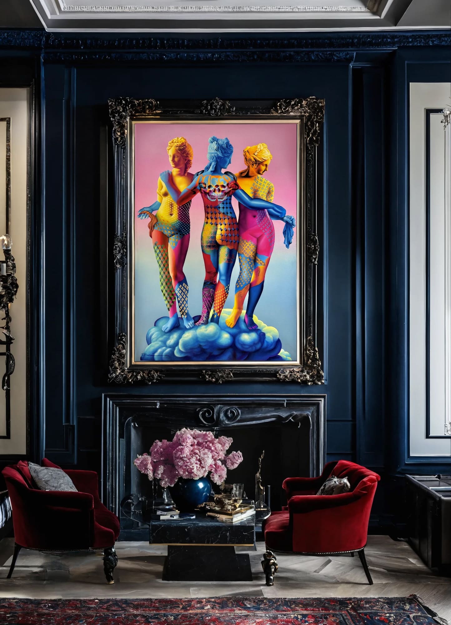 Les Trois Grâces – Peinture Beni à l’huile et feuilles d’or – Œuvre originale