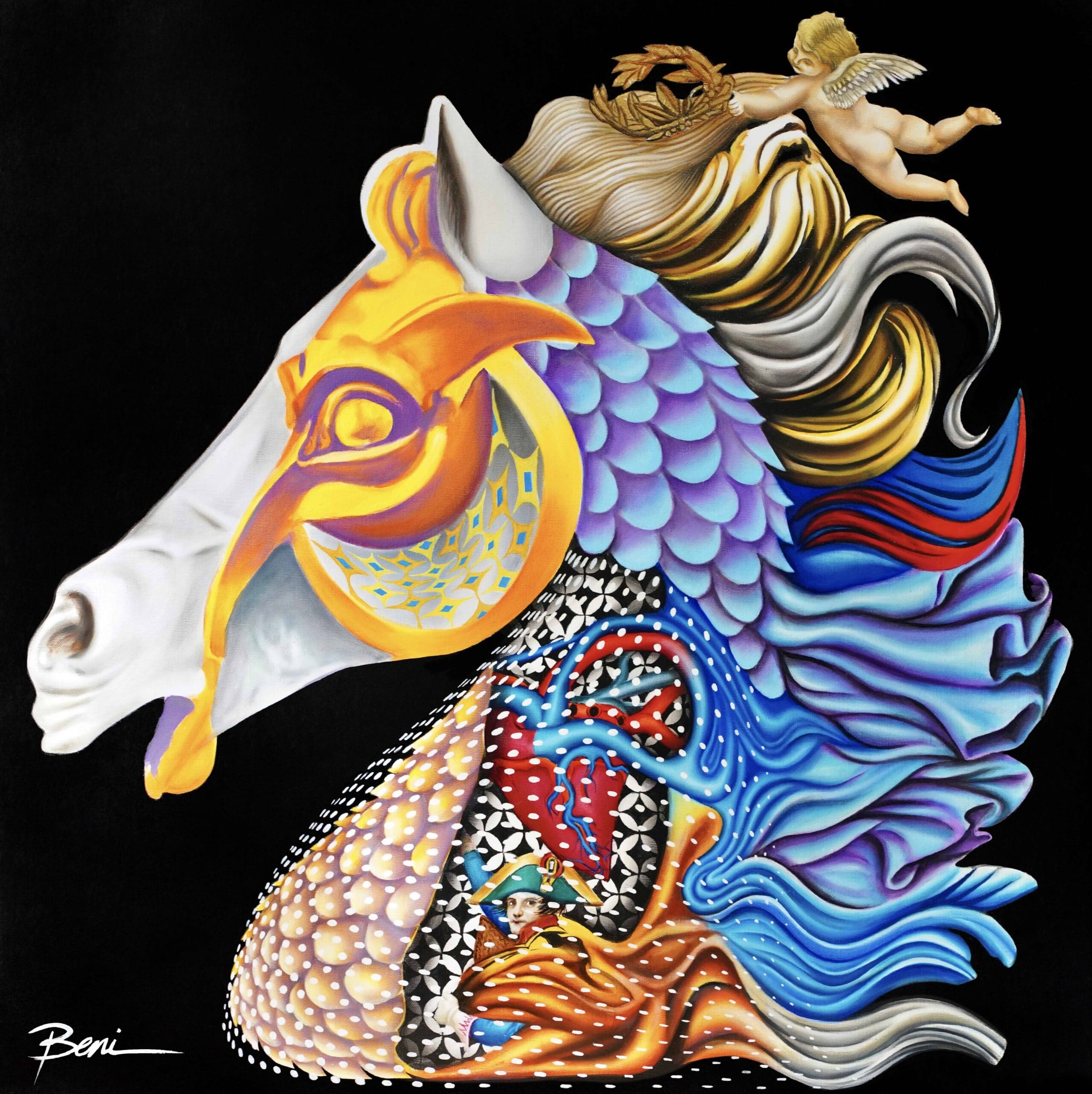 Marengo – Peinture Beni à l’huile, allégorie contemporaine de Napoléon (2020)