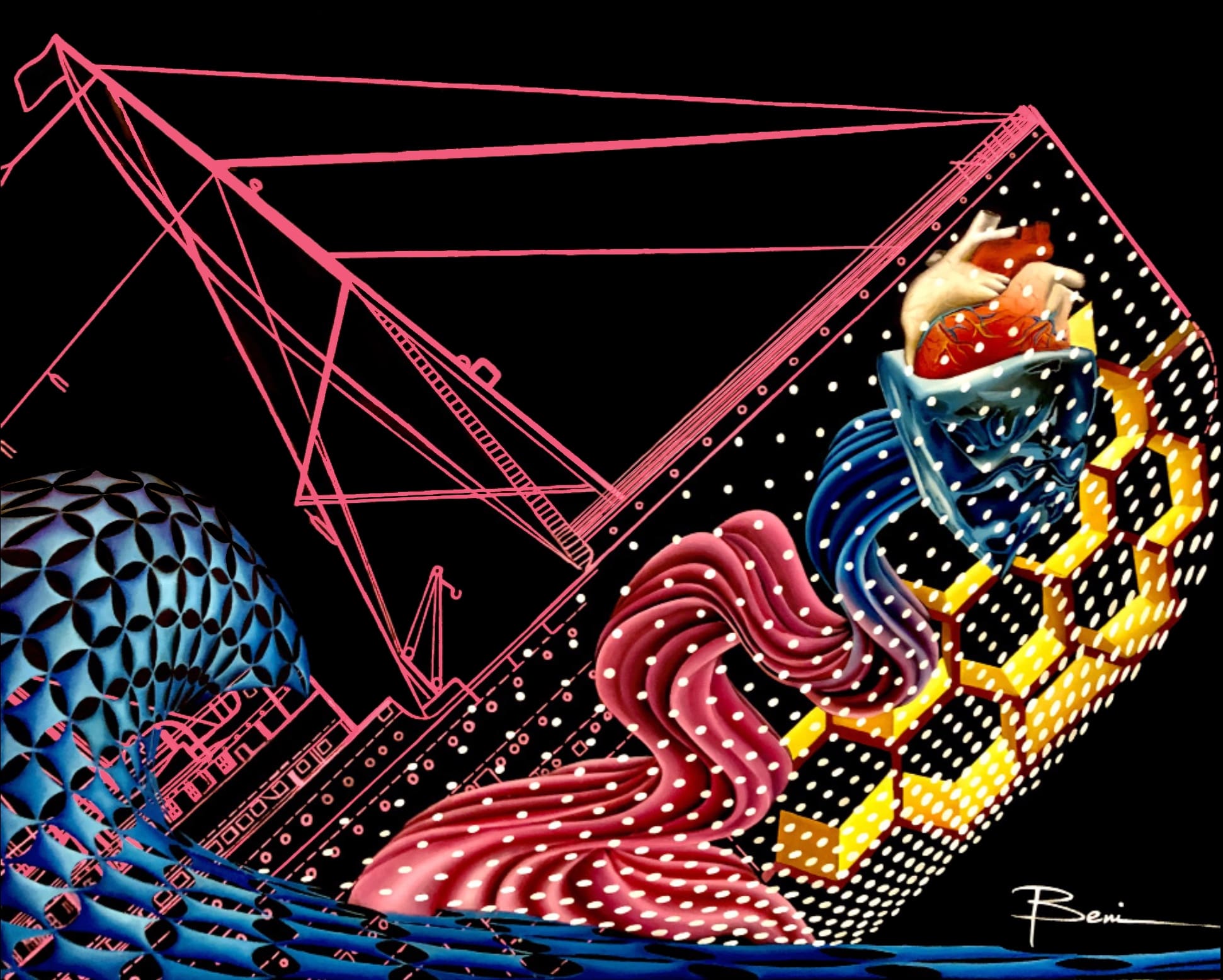 Titanic – Peinture Beni à l’huile et Posca, œuvre unique allégorique (2019)